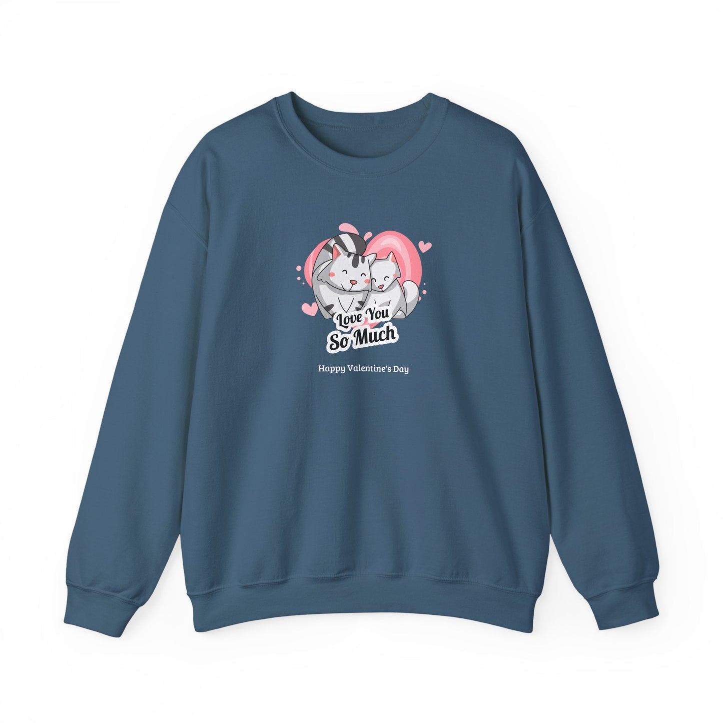 Cat Heart Sweatshirt Valentines Day Unisex 50 50 Cotton Poly Crewneck Gildan 18000