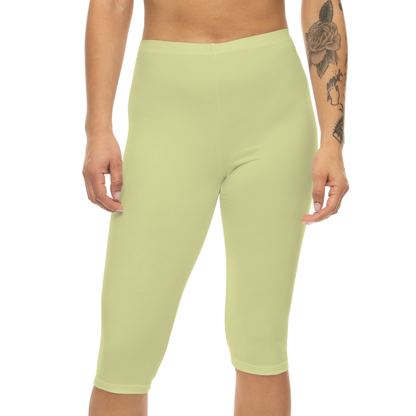 Spring Yellow Color Women's Brushed Suede Poly Span Casual Capri Leggings XS-2XL