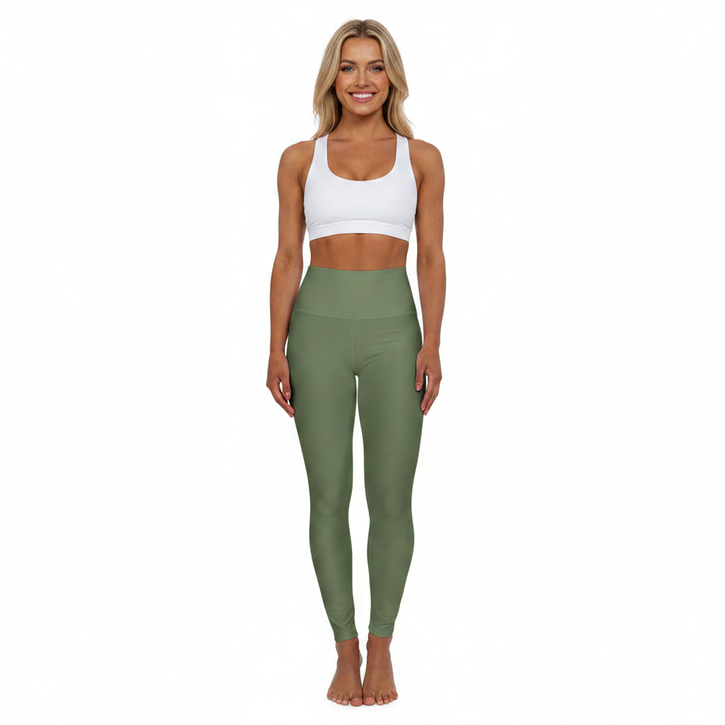 Dusty Olive Color High-Waist Yoga Leggings Women's Seamless Poly-Span Stretchy Pants XS-2XL