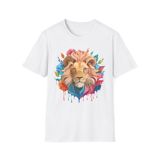 Lion Shirt Unisex Floral Lion Tee Gildan Softstyle 64000 Lightweight Cotton Tee