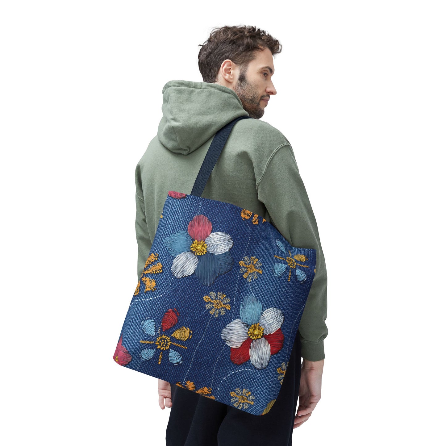 Denim Fabric Imitation Print Unisex Canvas Bag Poly Spun 3 Sizes Tote Bag 159-8