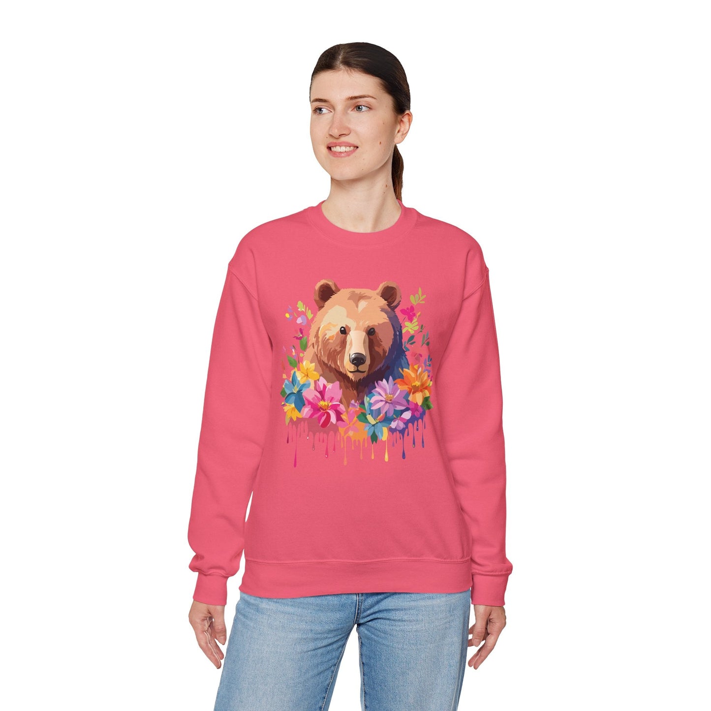 Unisex Floral Bear Sweatshirt With Art Design Animals Sweatshirt