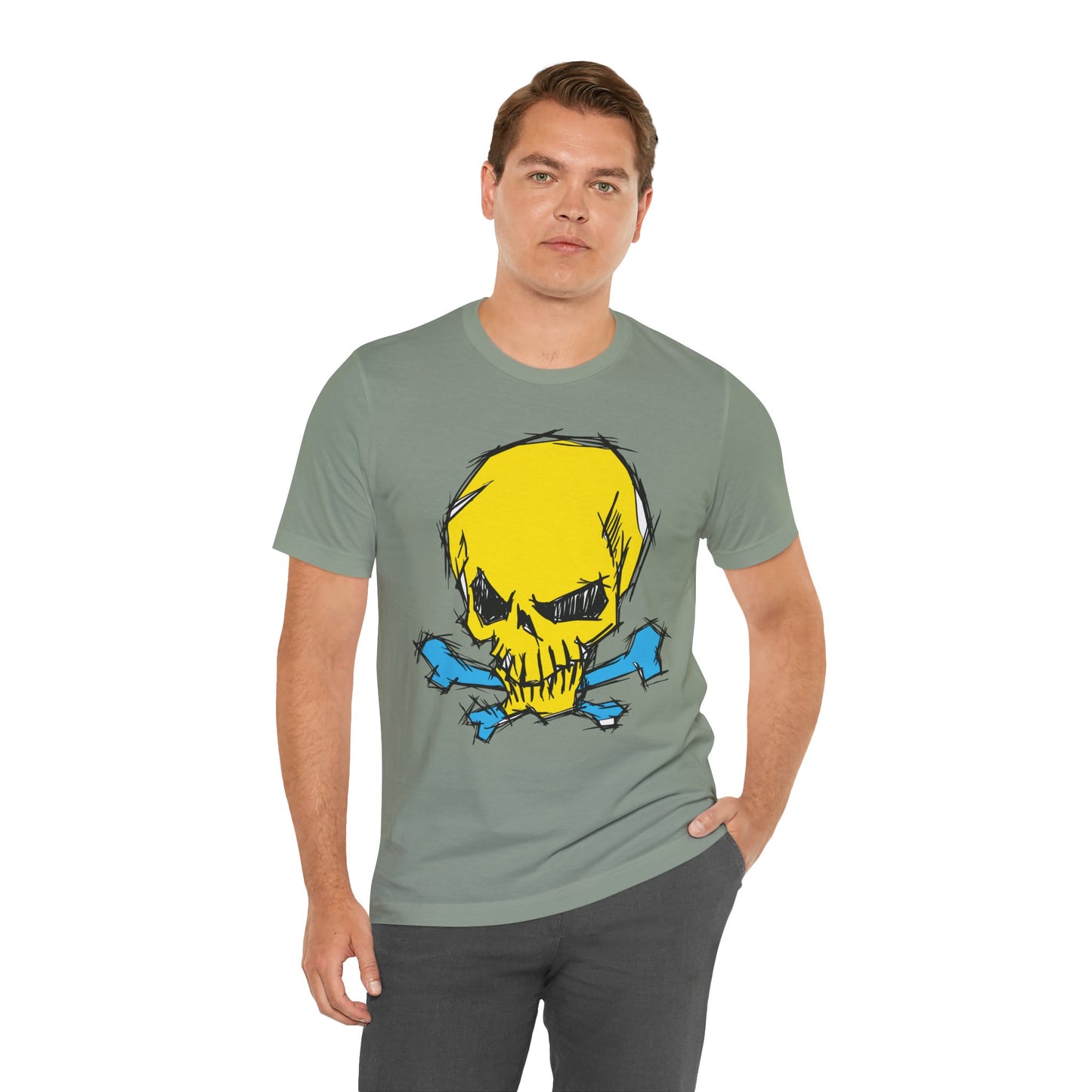 2-Yellow Skull Graphic Design Tee, Skull Shirt, Vintage Tees, Art Design T-Shirt, Vintage Graphic Tee, Art Shirts with Skulls