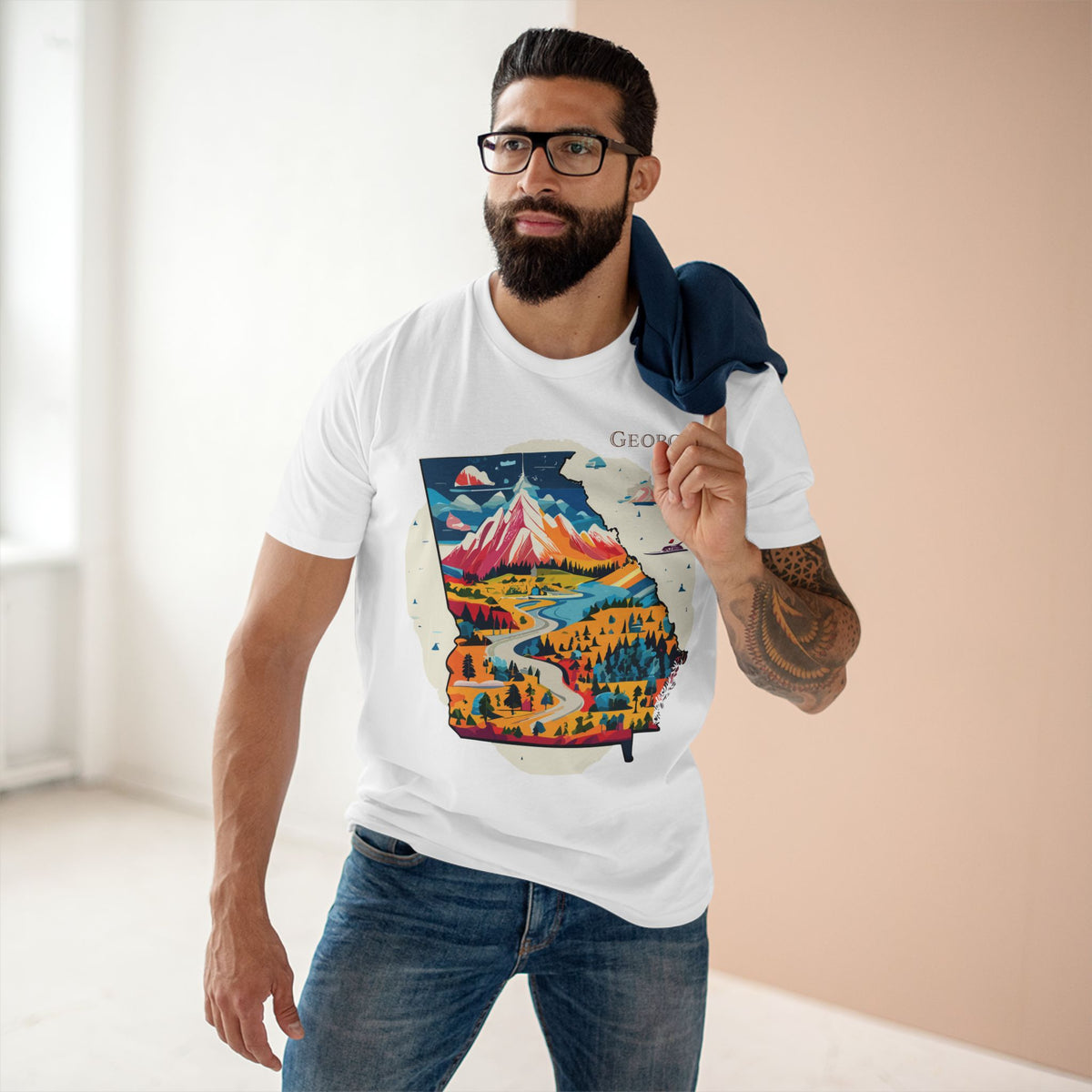 Georgia State Scenic Map T-Shirt | Mountain River Landscape Tee