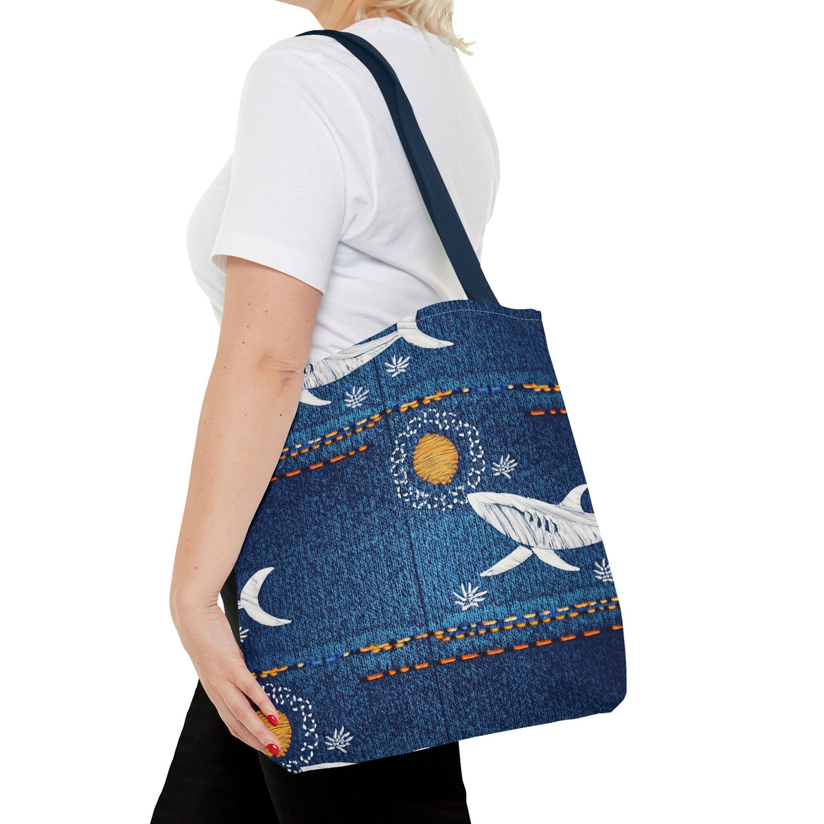 Denim Fabric Imitation Print Unisex Canvas Bag Poly Spun 3 Sizes Tote Bag 182-17