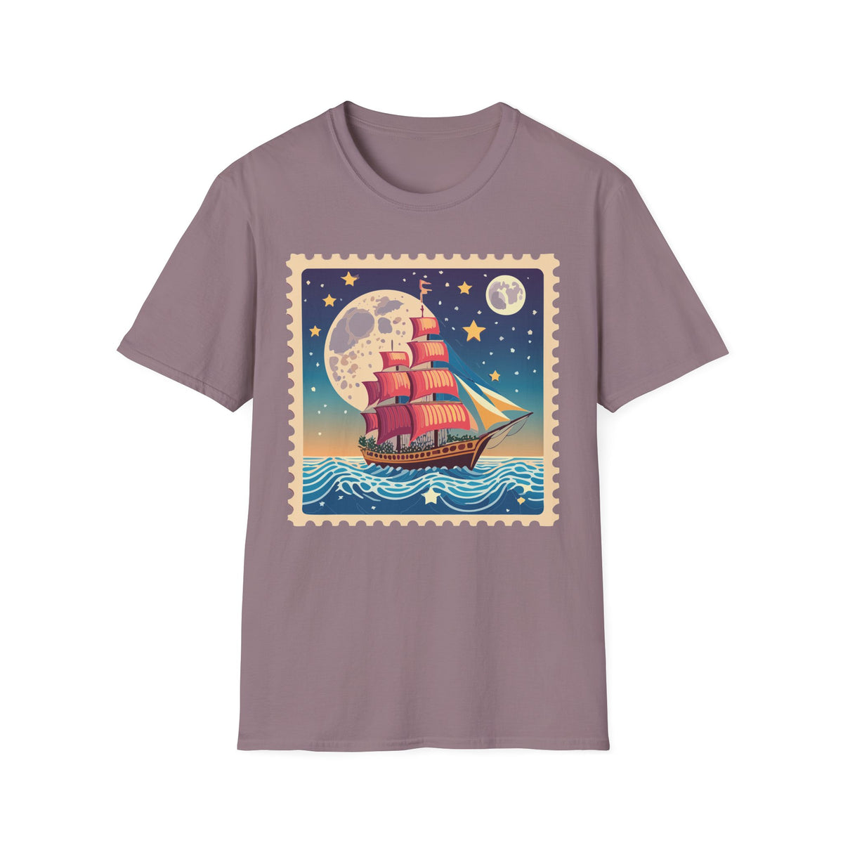 Vintage Sailing Ship Moon Poster T-Shirt | Nautical Ship Illustration