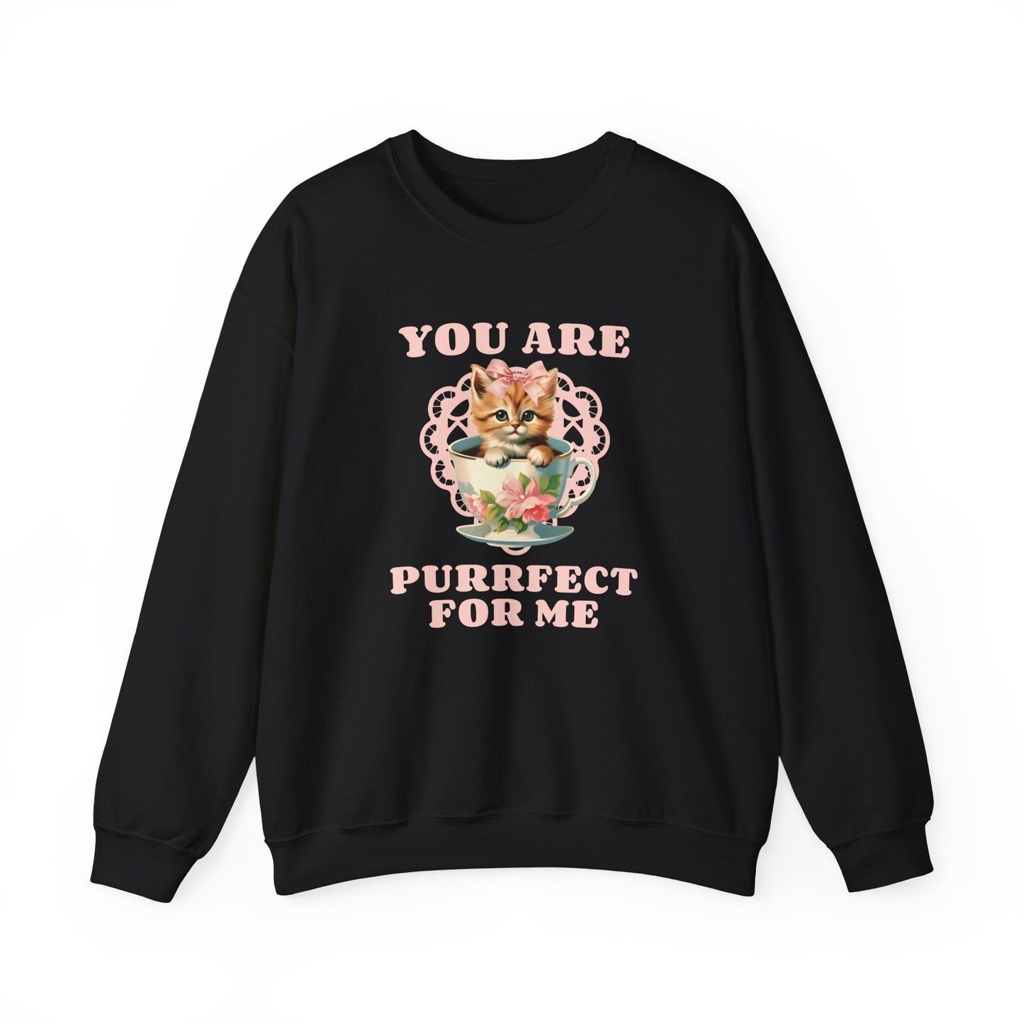 Cat Sweatshirt With Heart Print Valentines Day Unisex 50 50 Cotton Poly Crewneck