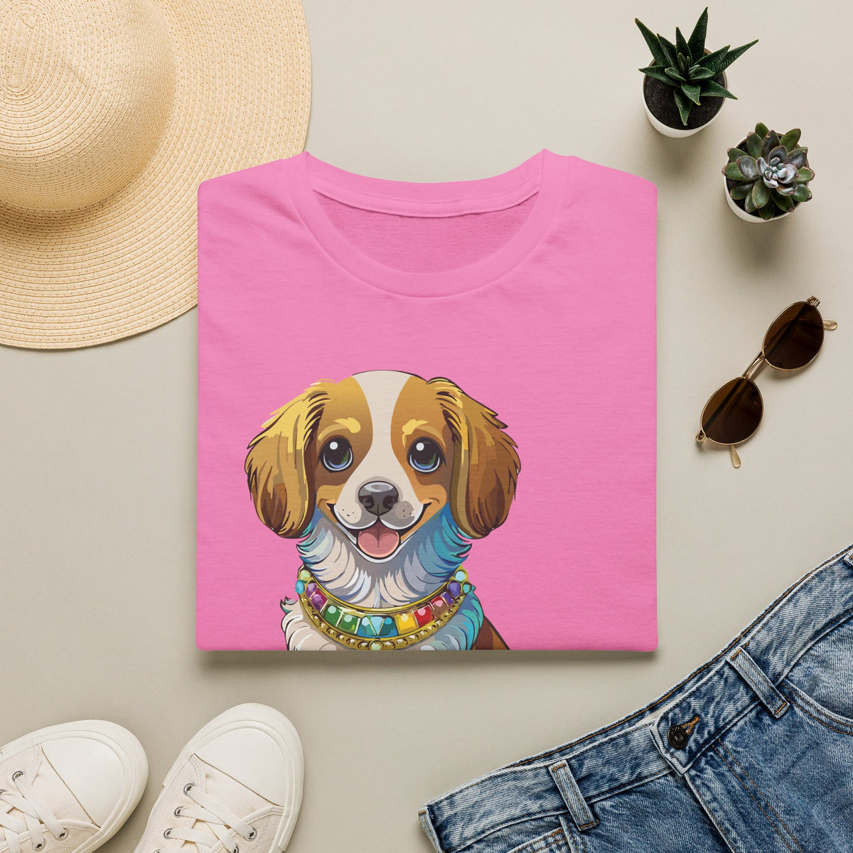 Smiling Brown White Dog Portrait T-Shirt | Cute Puppy Illustration
