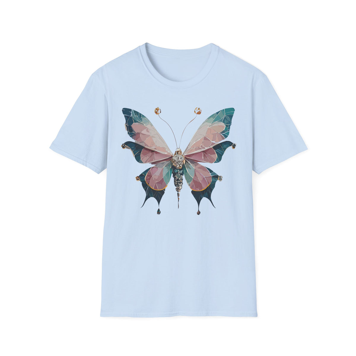 Geometric Pastel Butterfly T-Shirt | Floral Gem Accent Graphic Tee Unisex 100 Cotton Gildan T-Shirt
