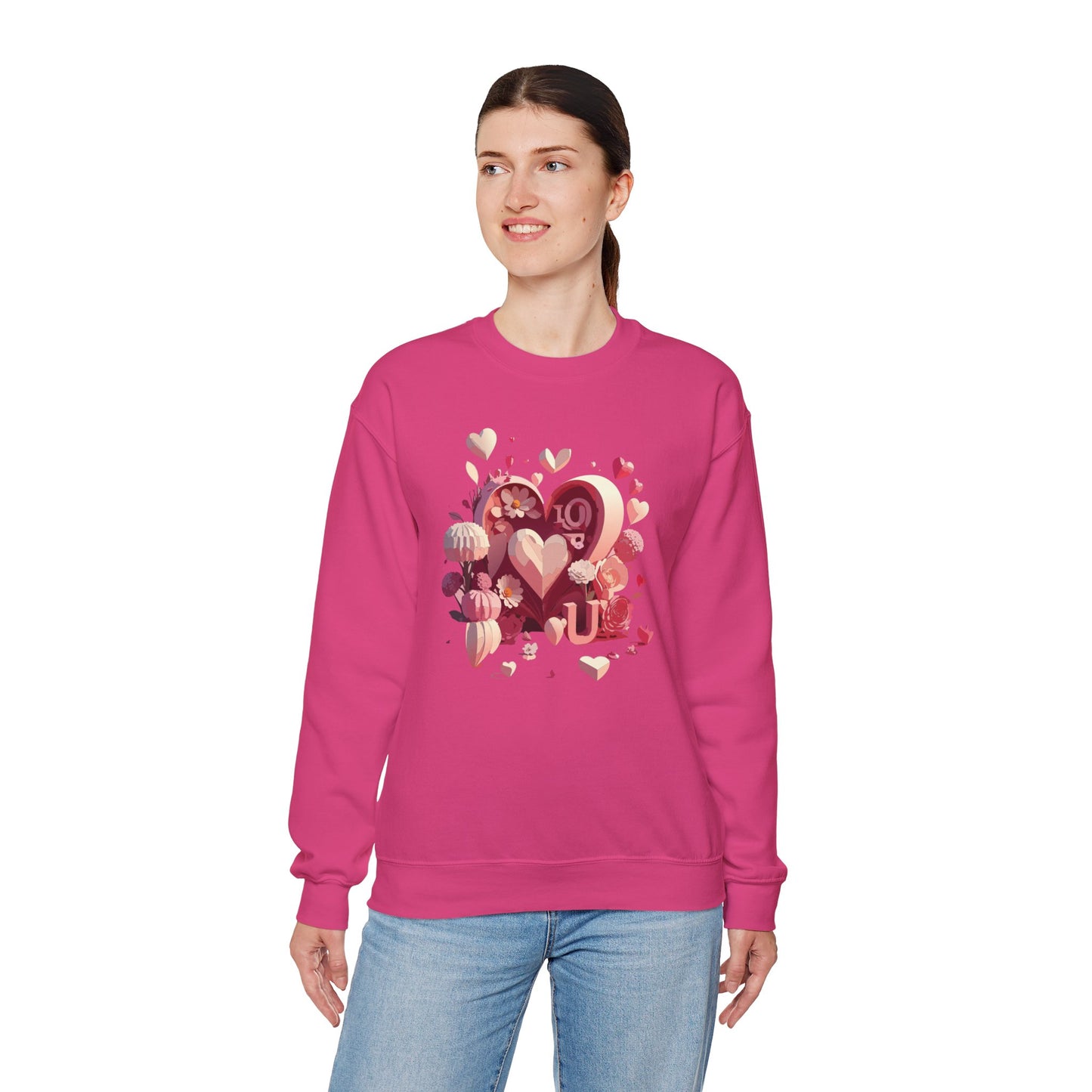 Unisex Floral Big Heart Sweatshirt, Love Floral Sweatshirt, Floral Heart Sweatshirt, 50/50 Cotton-Poly Valentine's Day Sweatshirt 09