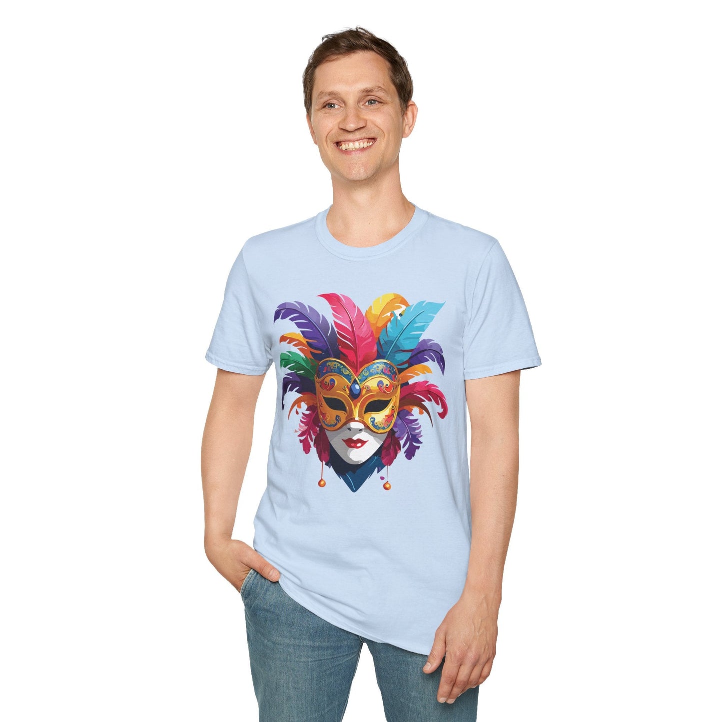 Unisex Mask Tee Shirt Gildan Softstyle 64000 Lightweight Comfortable Masquerade Design Tee