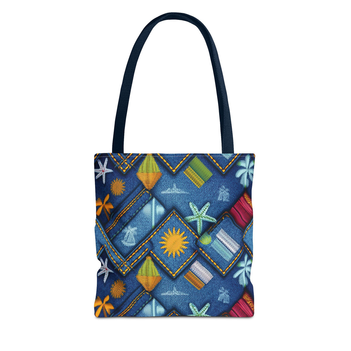 Denim Fabric Imitation Print Unisex Canvas Bag Poly Spun 3 Sizes Tote Bag 182-2