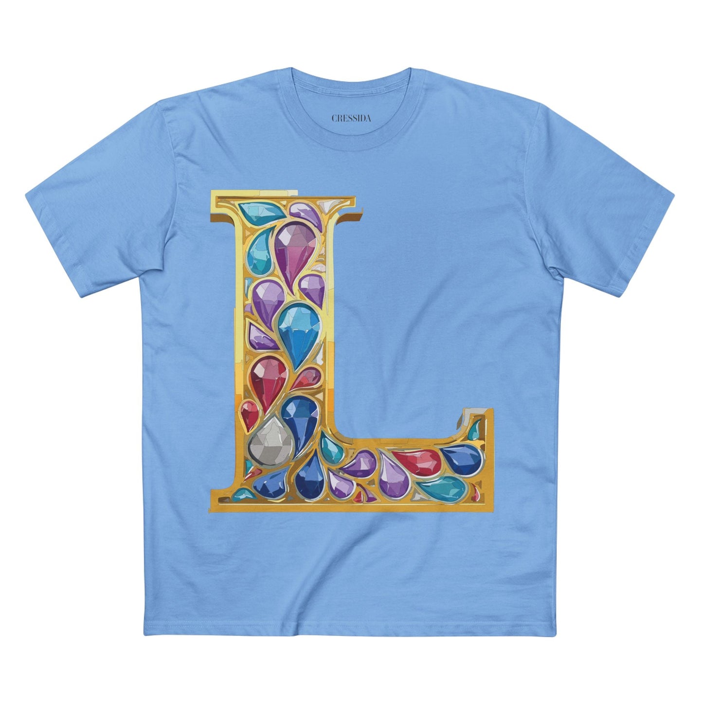Letter L Graphic Design Tee Unisex 100 Cotton With Antique Gold Letters Artwork T-Shirt