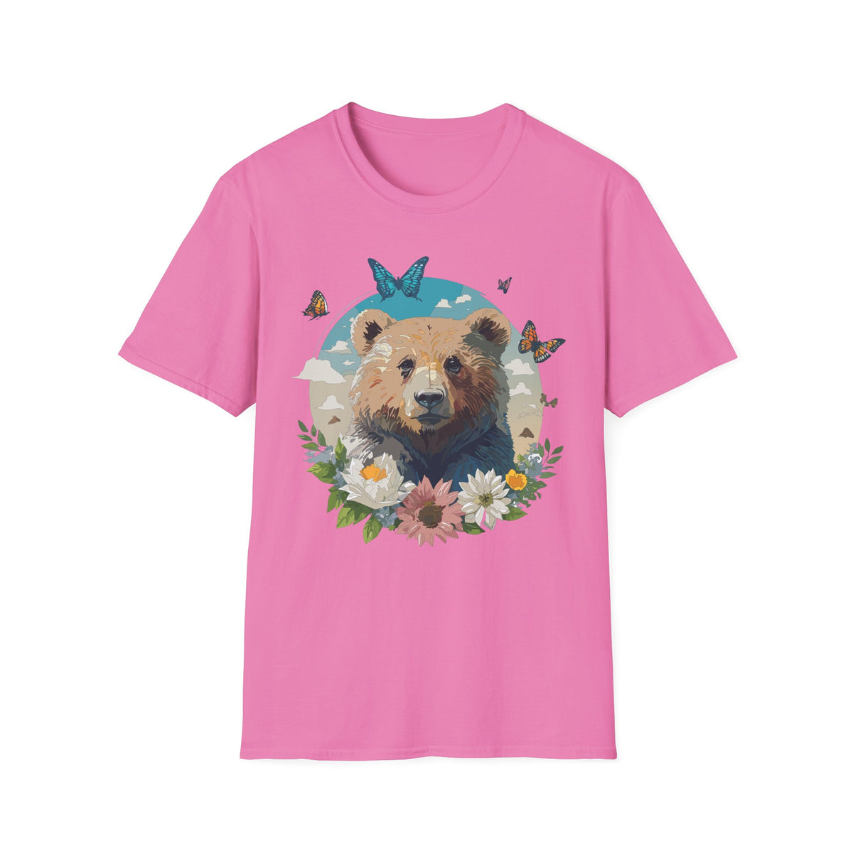 Floral Bear Wildlife Graphic Tee Unisex 100 Cotton Gildan T-Shirt