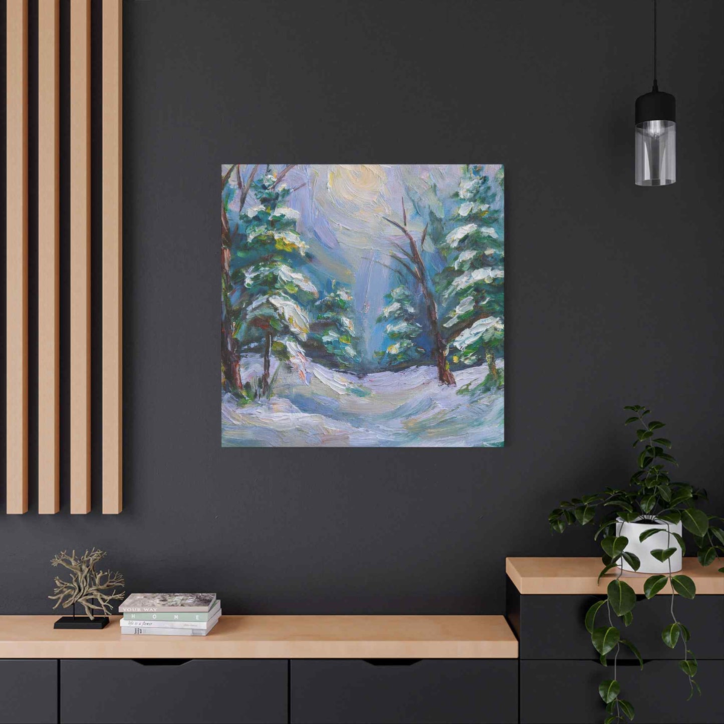 Snow Forest Print Canvas, Oil Paint Print 20x20, 24x24, 30x30, 32x32, 36x36 Art Design Print Pine-Wood Inner Frame MC-78