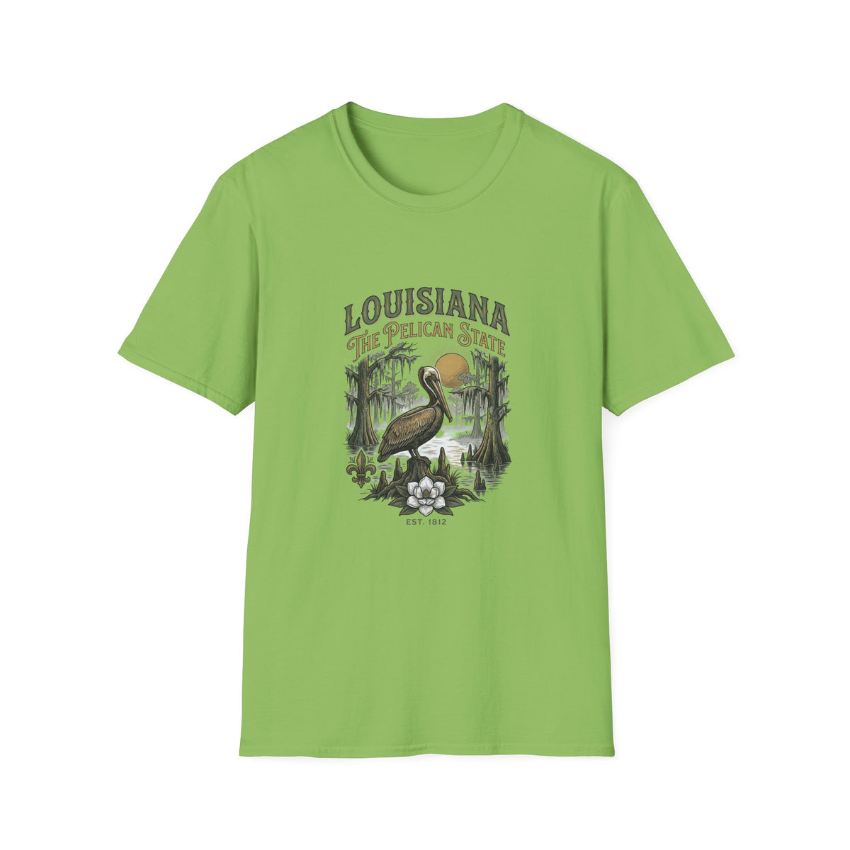 Louisiana Pelican State T-Shirt — Vintage Bayou Wildlife Travel Tourist Graphic Design Unisex 100 Cotton Gildan T-Shirt