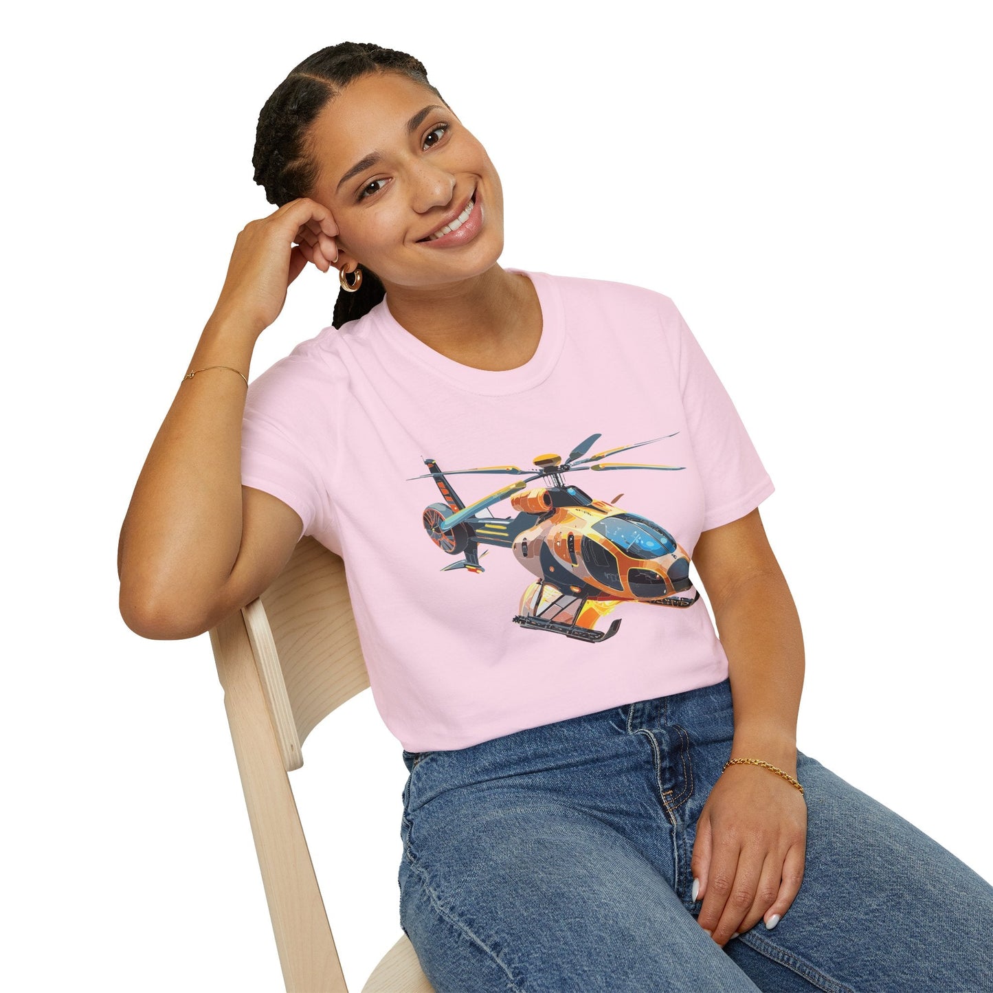 Unisex Helicopter Chopper T Shirt Softstyle 64000 Gildan Durable Lightweight Tee Design