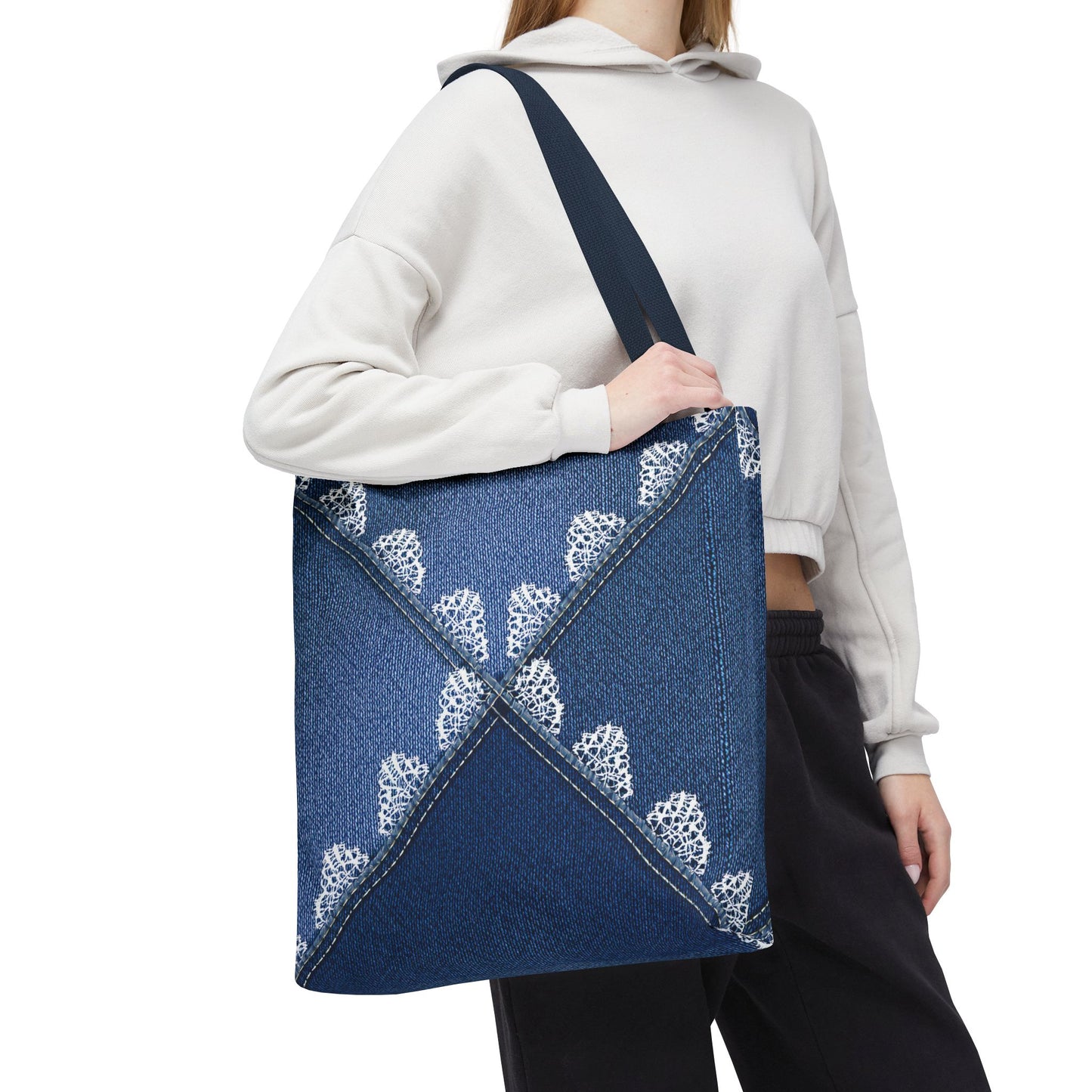 Denim Fabric Imitation Print Unisex Canvas Bag Poly Spun 3 Sizes Tote Bag 110