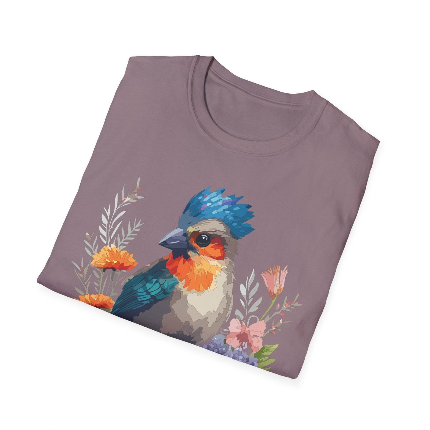 Floral Bird T Shirt Unisex Softstyle Tee 100 Percent Ring Spun Cotton Gildan 64000