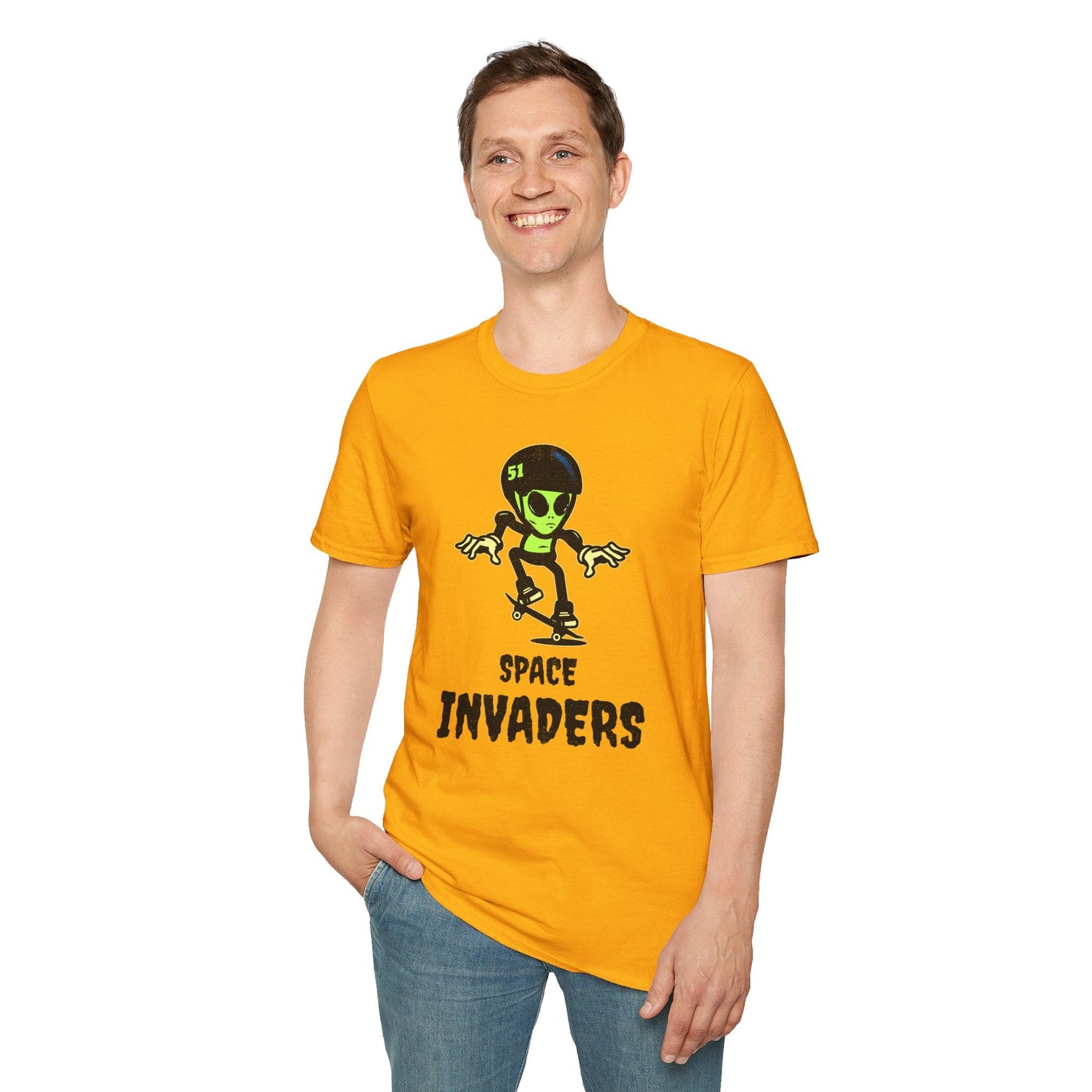 Alien Skateboard Space Invaders Shirt