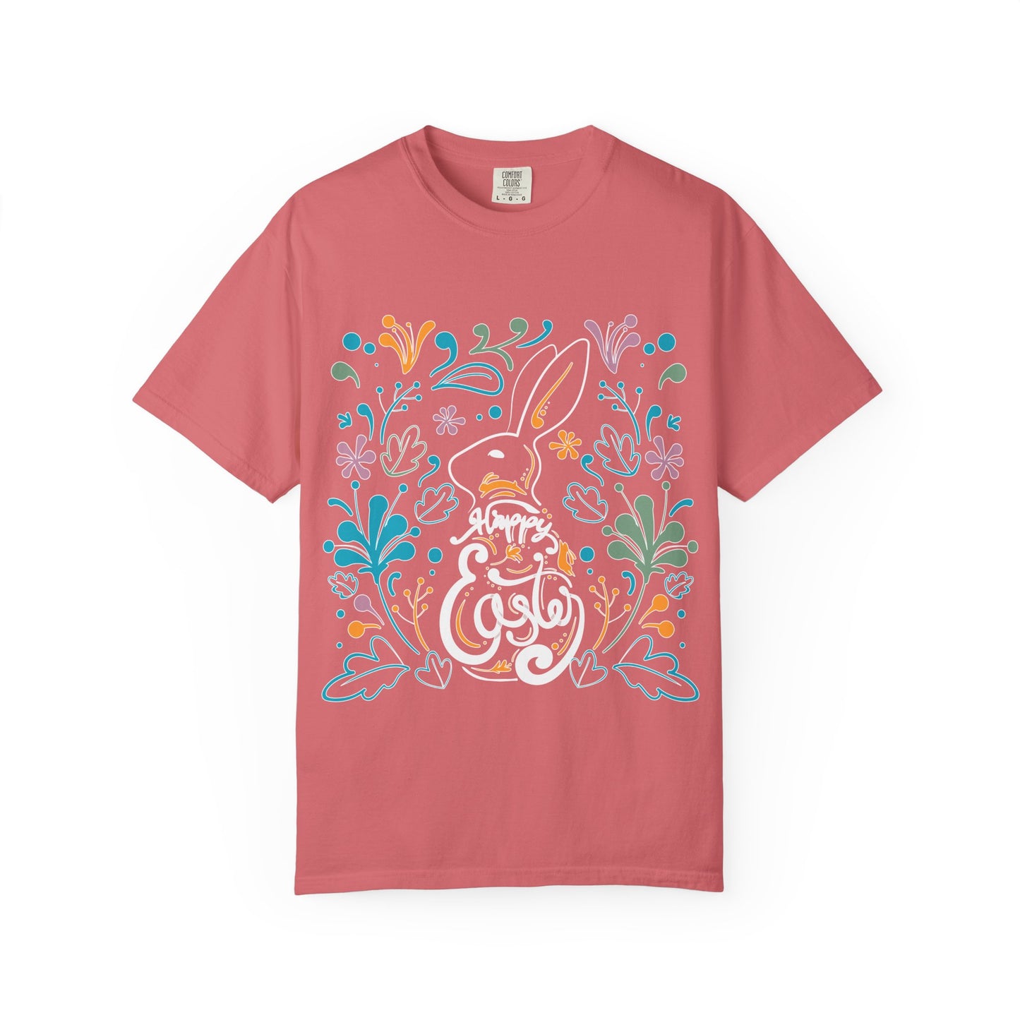 Easter Bunny Floral T-Shirt, Tee Shirt with Easter Signature, T Shirt with Easter Prints, Tee Shirt with Easter Design