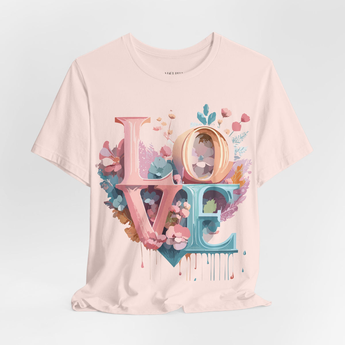 Valentine's Day Graphic Unisex Cotton Bella+Canvas Tee with Floral Art Design d104