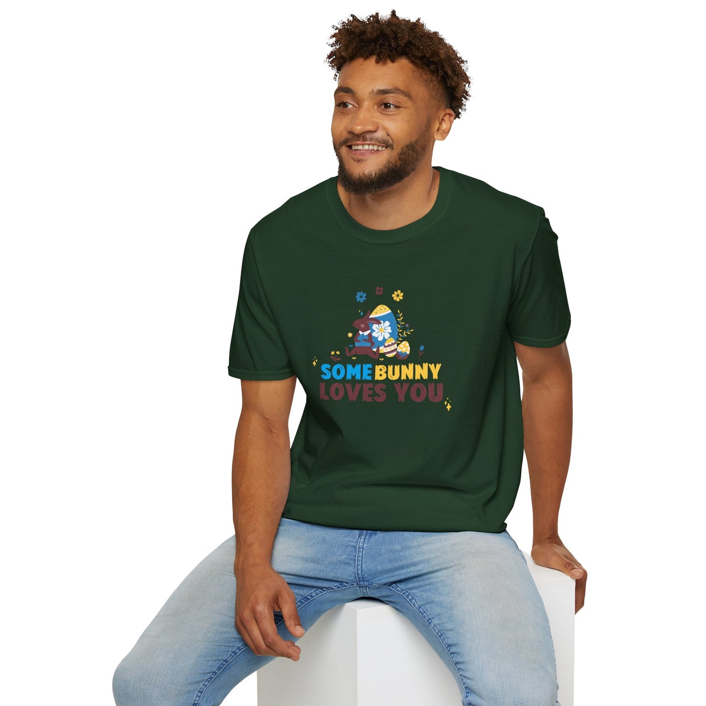 Easter Bunny T Shirt Unisex Gildan Softstyle 64000 Art Design With Easter Prints