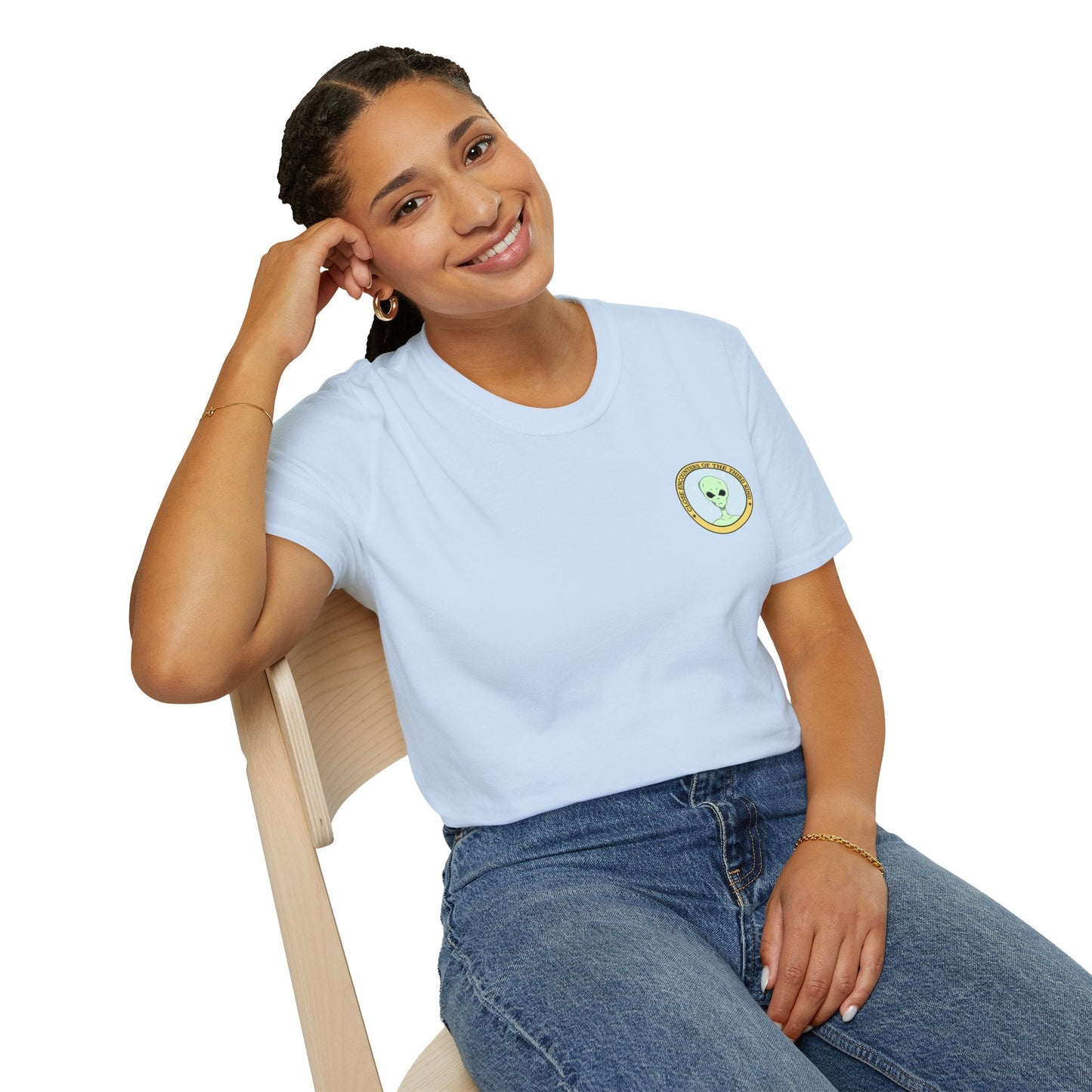 Alien Badge TShirt  Small Chest Logo I Believe Retro Space Tee