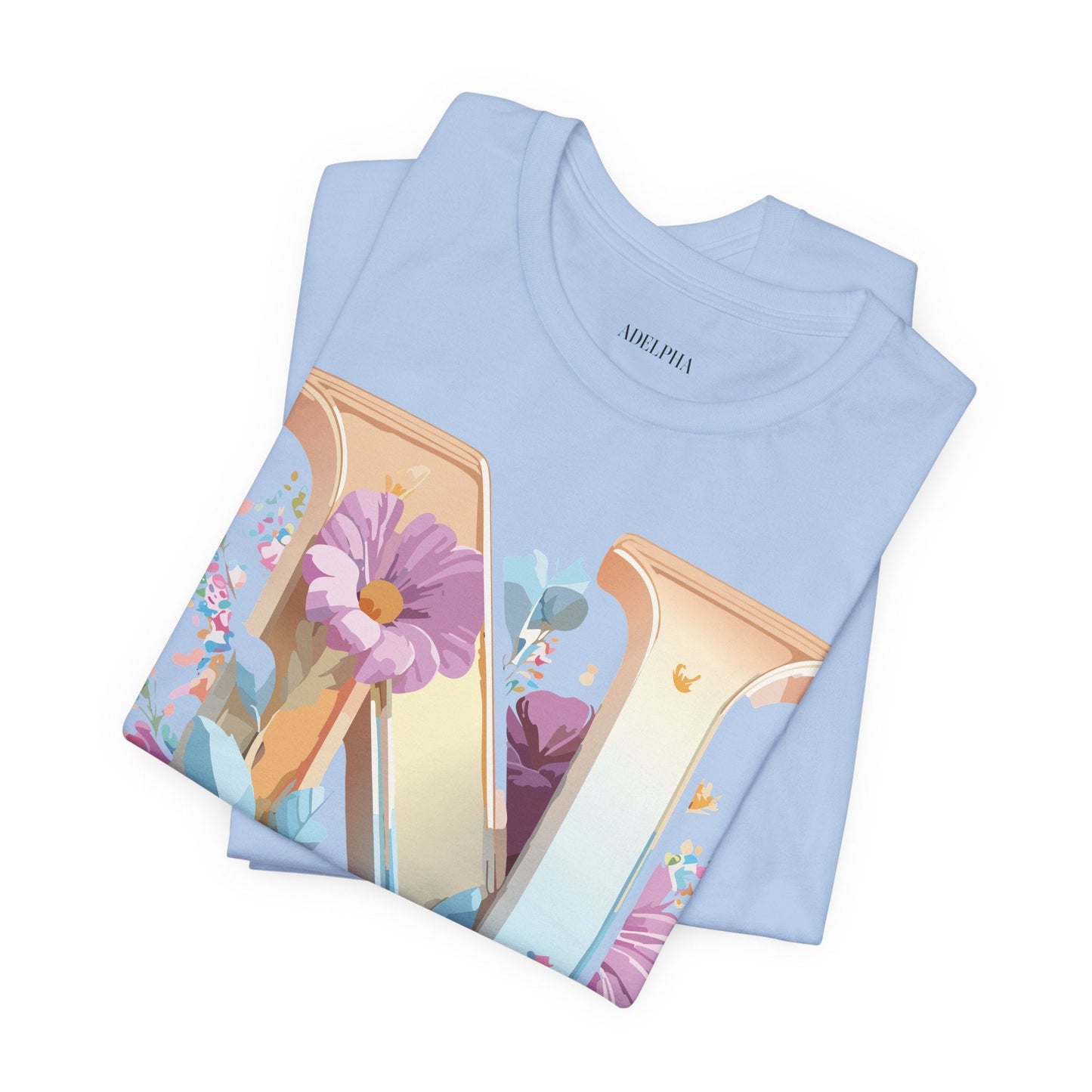 Letter N Shirt Graphic Tee Unisex Jersey Short Sleeve Vintage Style Adelpha Art Design