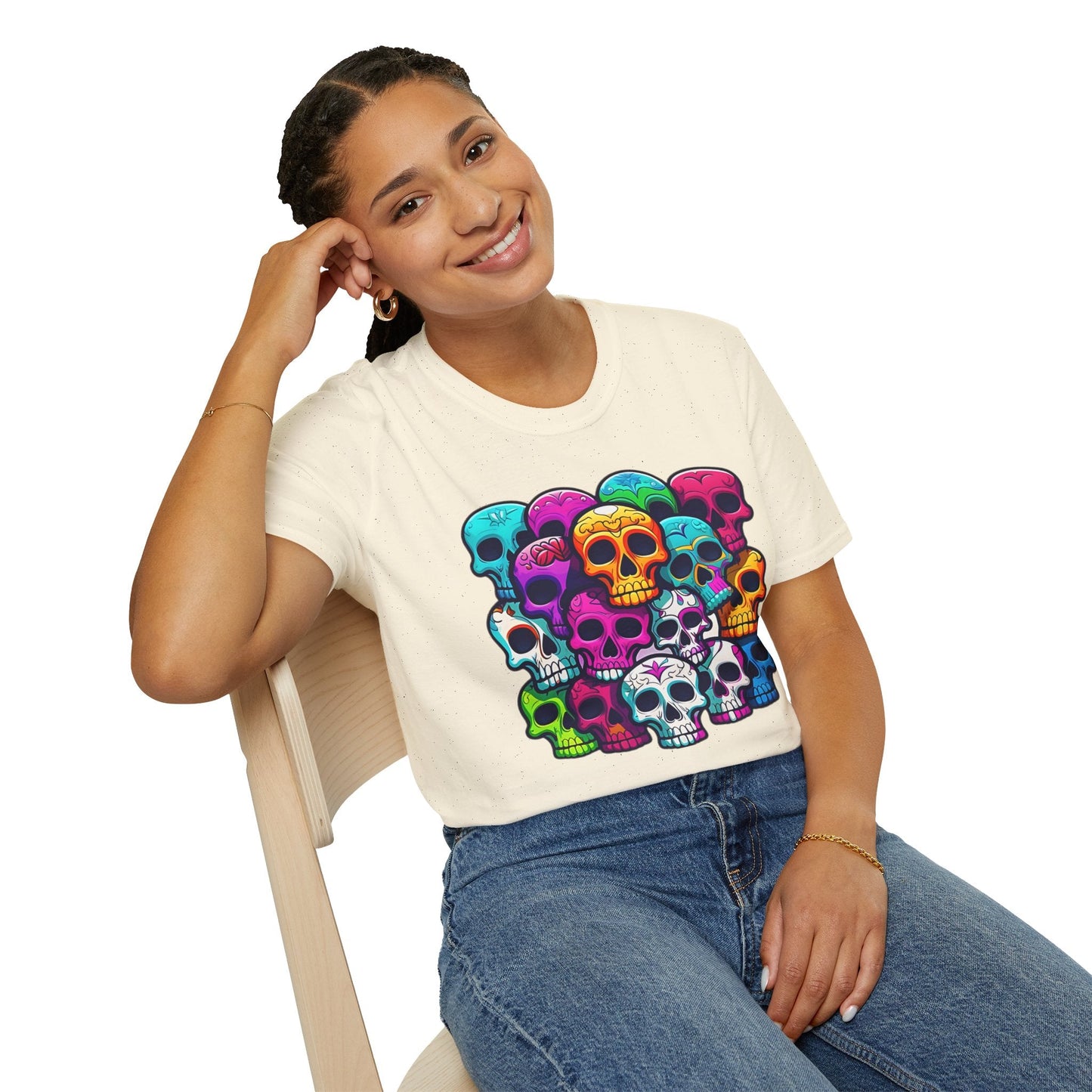 Unisex Skull Tee Shirt With Skeleton Design Gildan Softstyle 64000 100 Percent Ring Spun Cotton