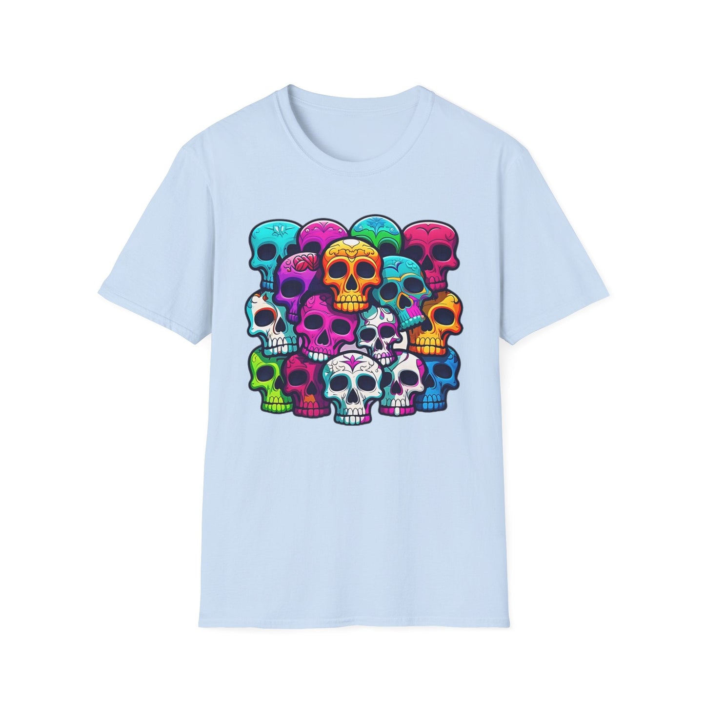 Unisex Skull Tee Shirt With Skeleton Design Gildan Softstyle 64000 100 Percent Ring Spun Cotton