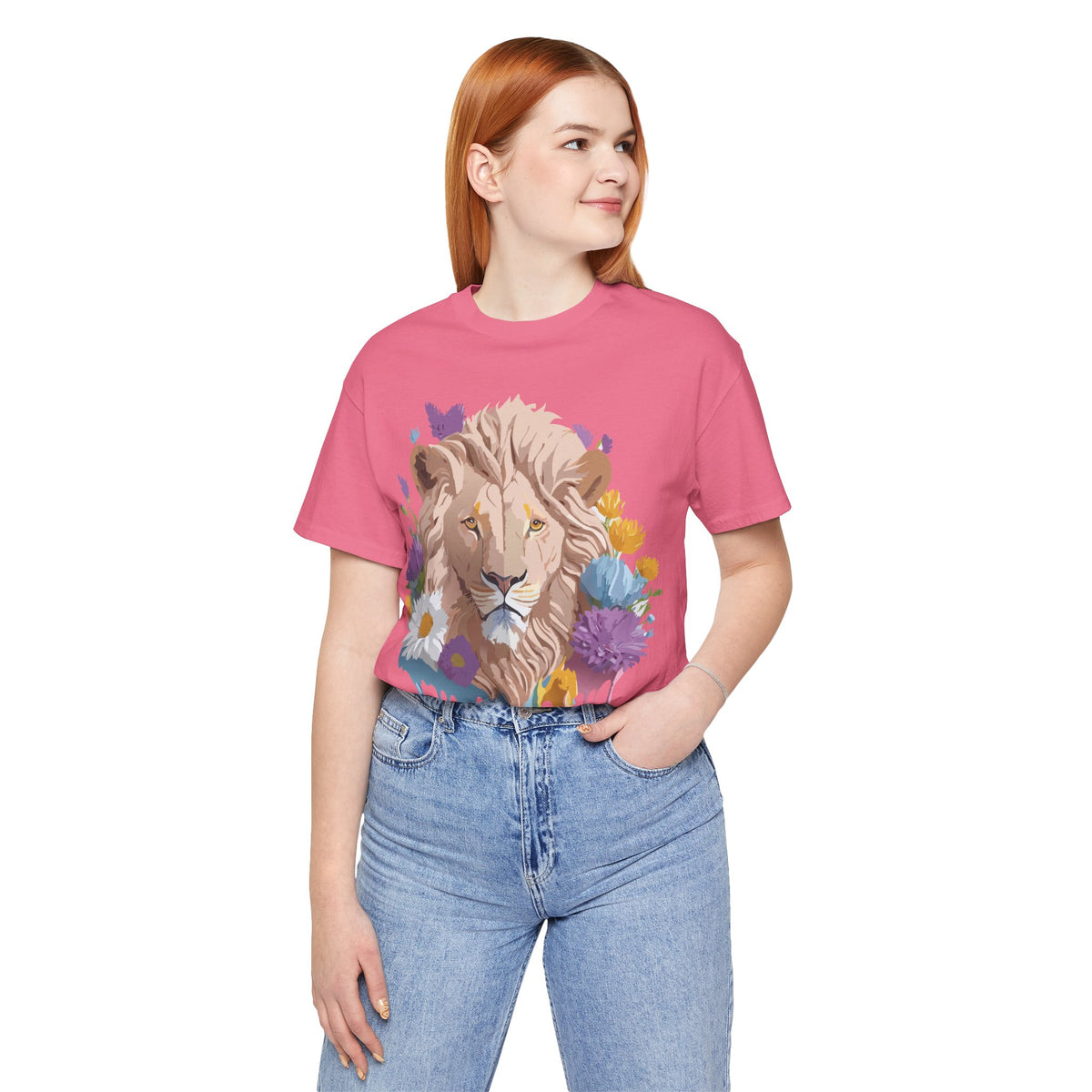 Lion Graphic Unisex Cotton Bella+Canvas Tee with Art Animal Design e48