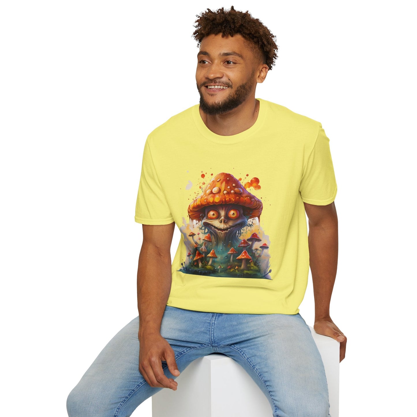 Funny Mashroom Tee Shirt Unisex Softstyle Cotton Art Design with Fungus Graphic Artwork Theme