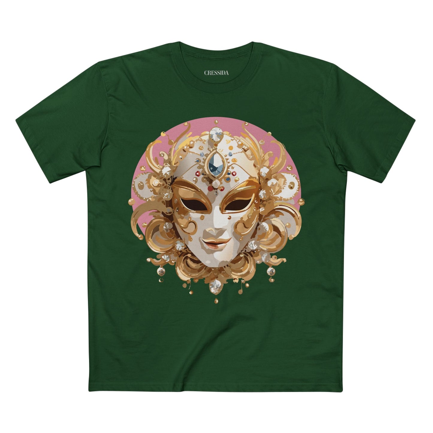 Carnival Mask Graphic T-Shirt Unisex 100 Cotton With Antique Gold Art Design Tee 13