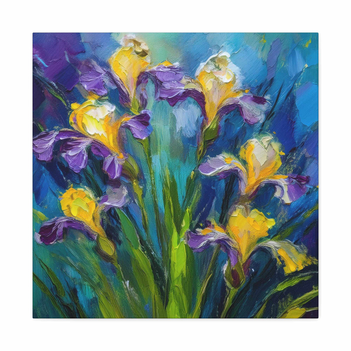 Irises Floral Print Canvas, Floral Oil Paint Print 20x20, 24x24, 30x30, 32x32, 36x36 Art Design Pine-Wood Inner Frame MC-184