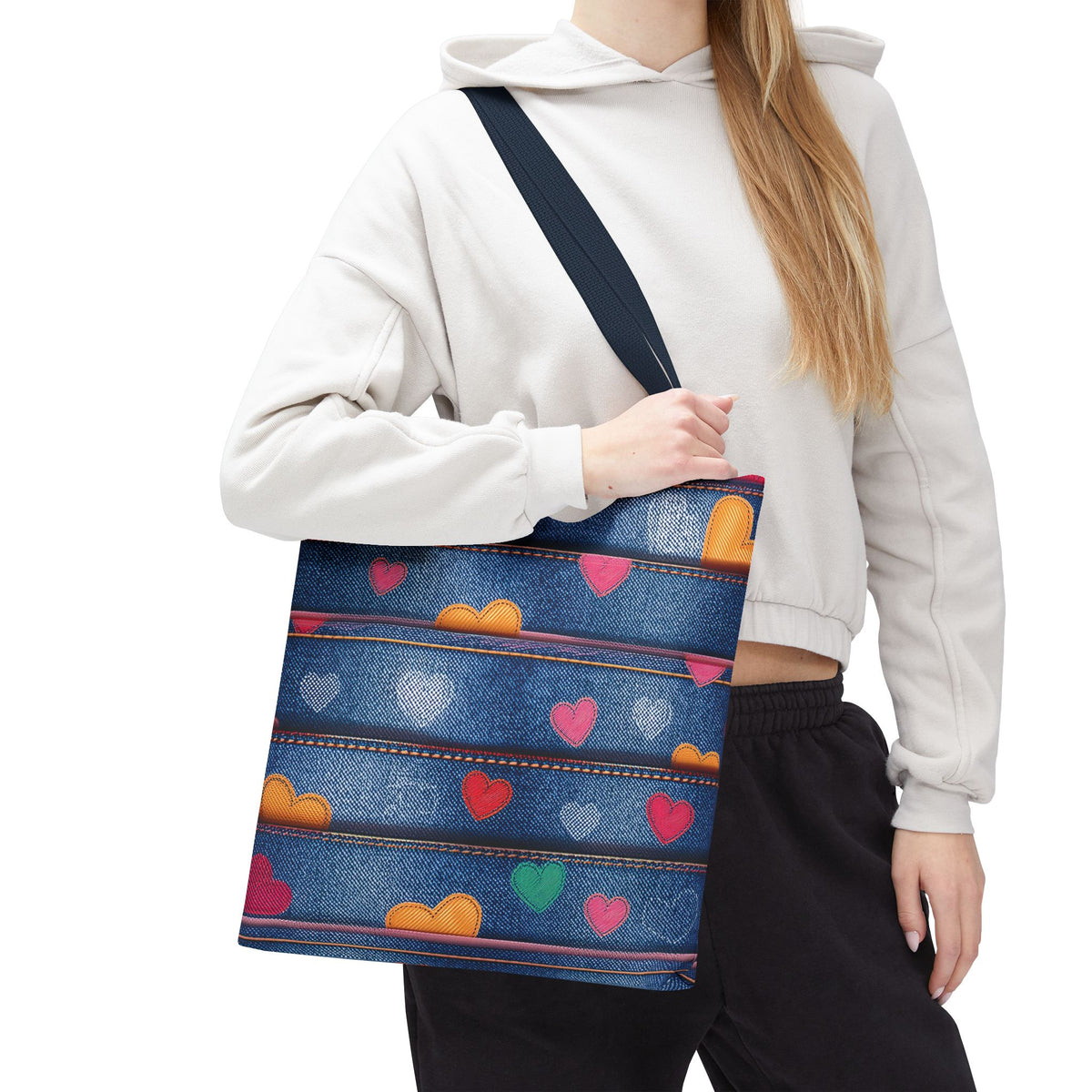 Love Day Graphic Design Denim Fabric Imitation Print Unisex Canvas Bag POLY 3 Sizes Tote Bag 201-28