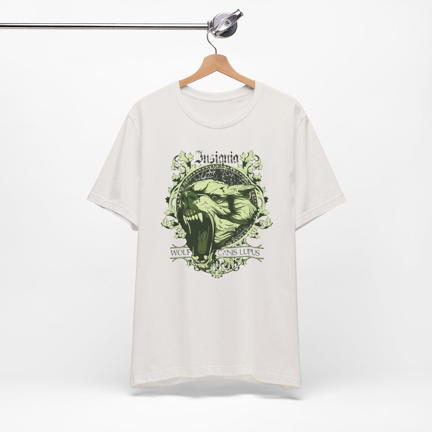 Howling Wolf Skull Tee Gothic Vintage Crest, Green Graphic Shirt Art-54