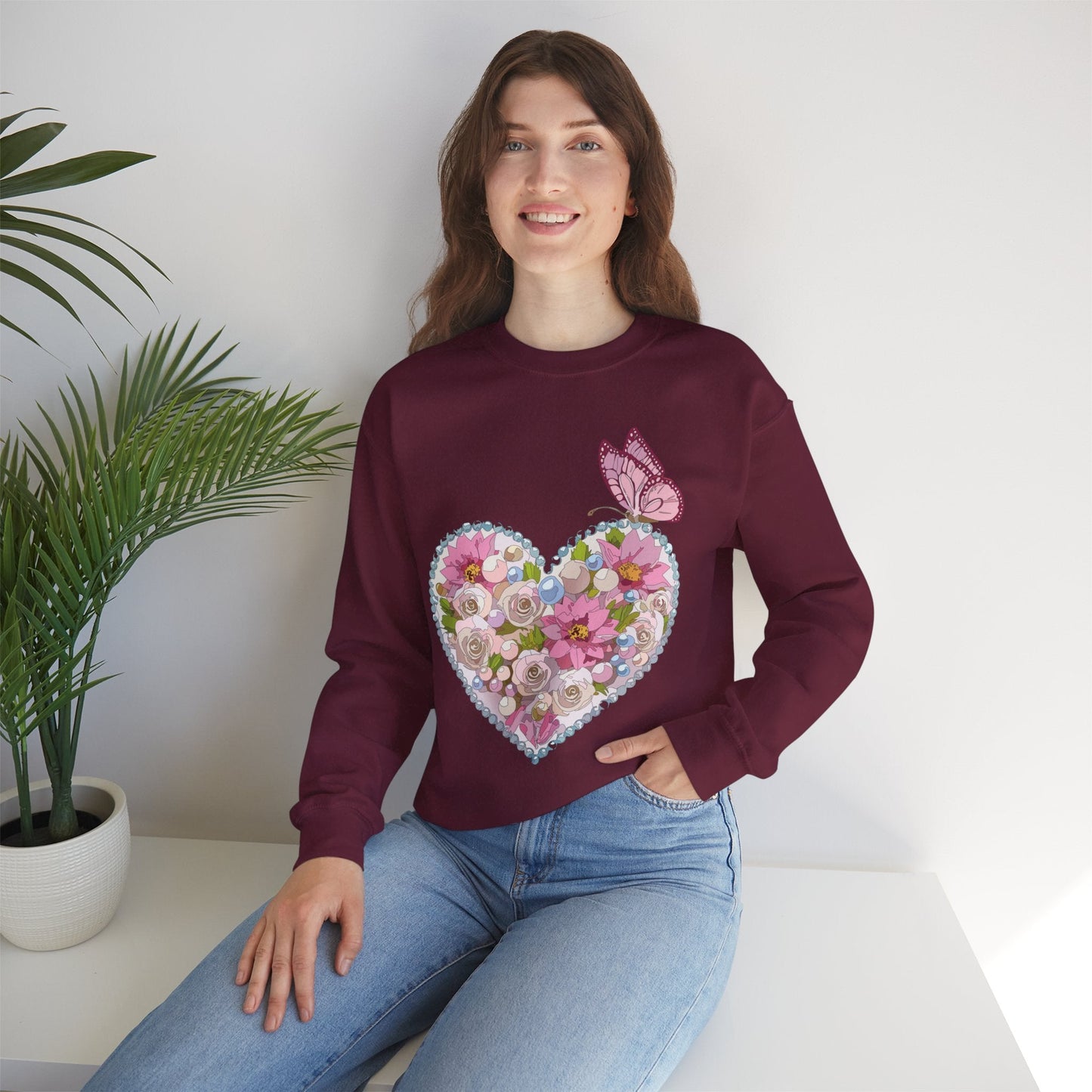 Floral Heart Sweatshirt Unisex Heavy Blend Crewneck 50 Cotton 50 Polyester Valentine's Day
