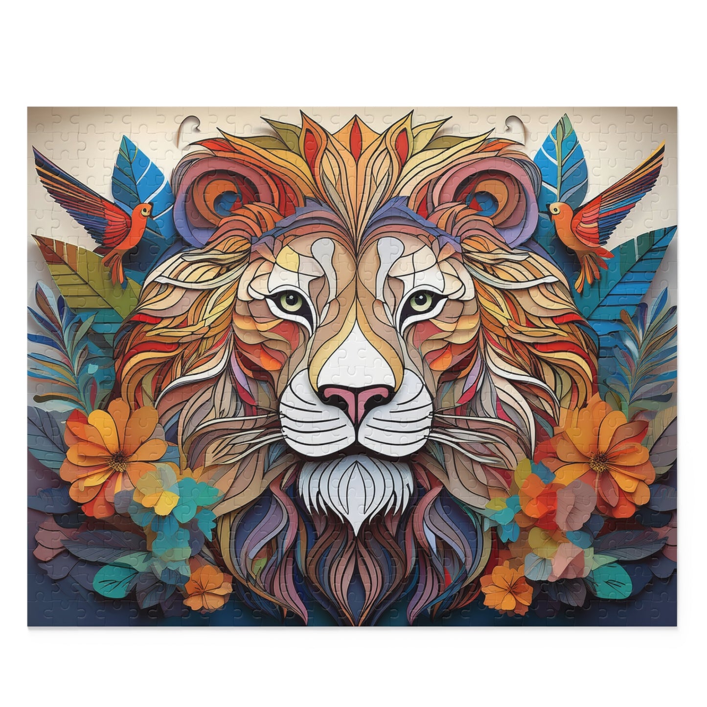 3D Lion Face Puzzle 500-Piece | Floral Lion Puzzle 500-Piece Ages 9+