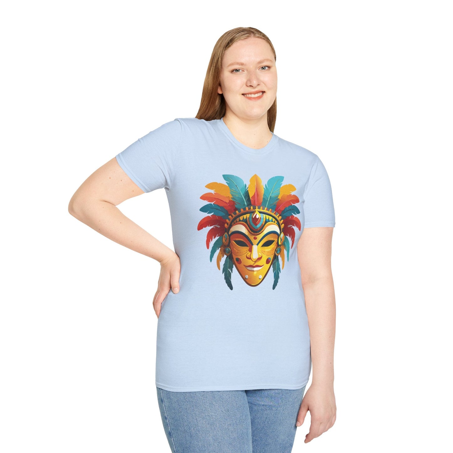 Mask Tee Shirt Unisex Masquerade Design Gildan Softstyle 100 Percent Cotton Tee for Everyday Comfort