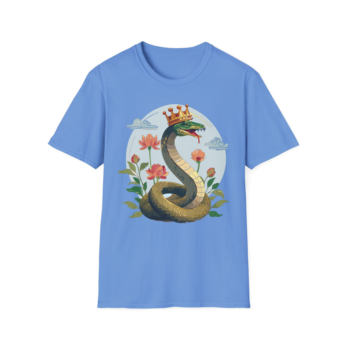 Crowned Snake Tee | Regal Serpent Floral Illustration T-Shirt