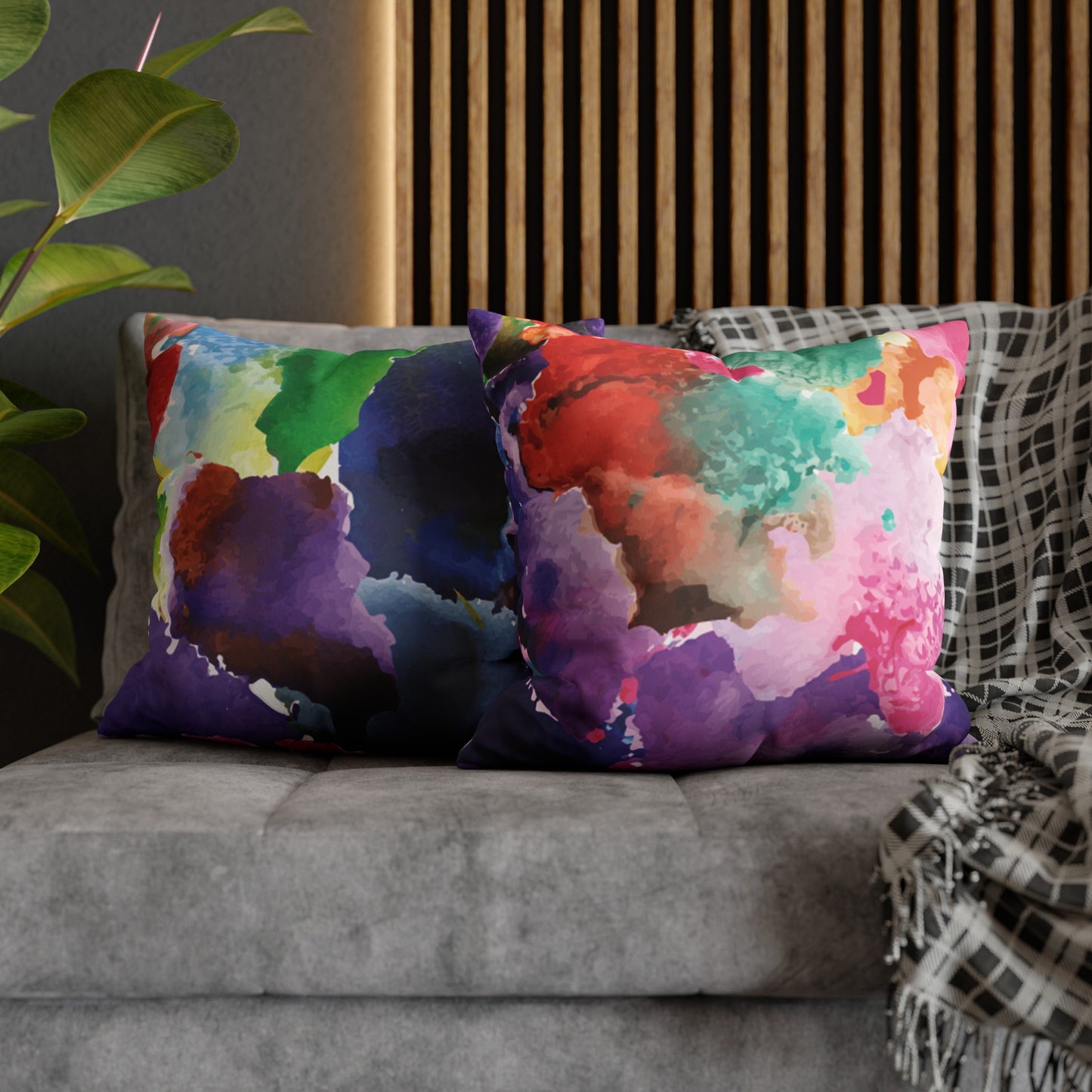 Faux Suede Pillowcase with Abstract print