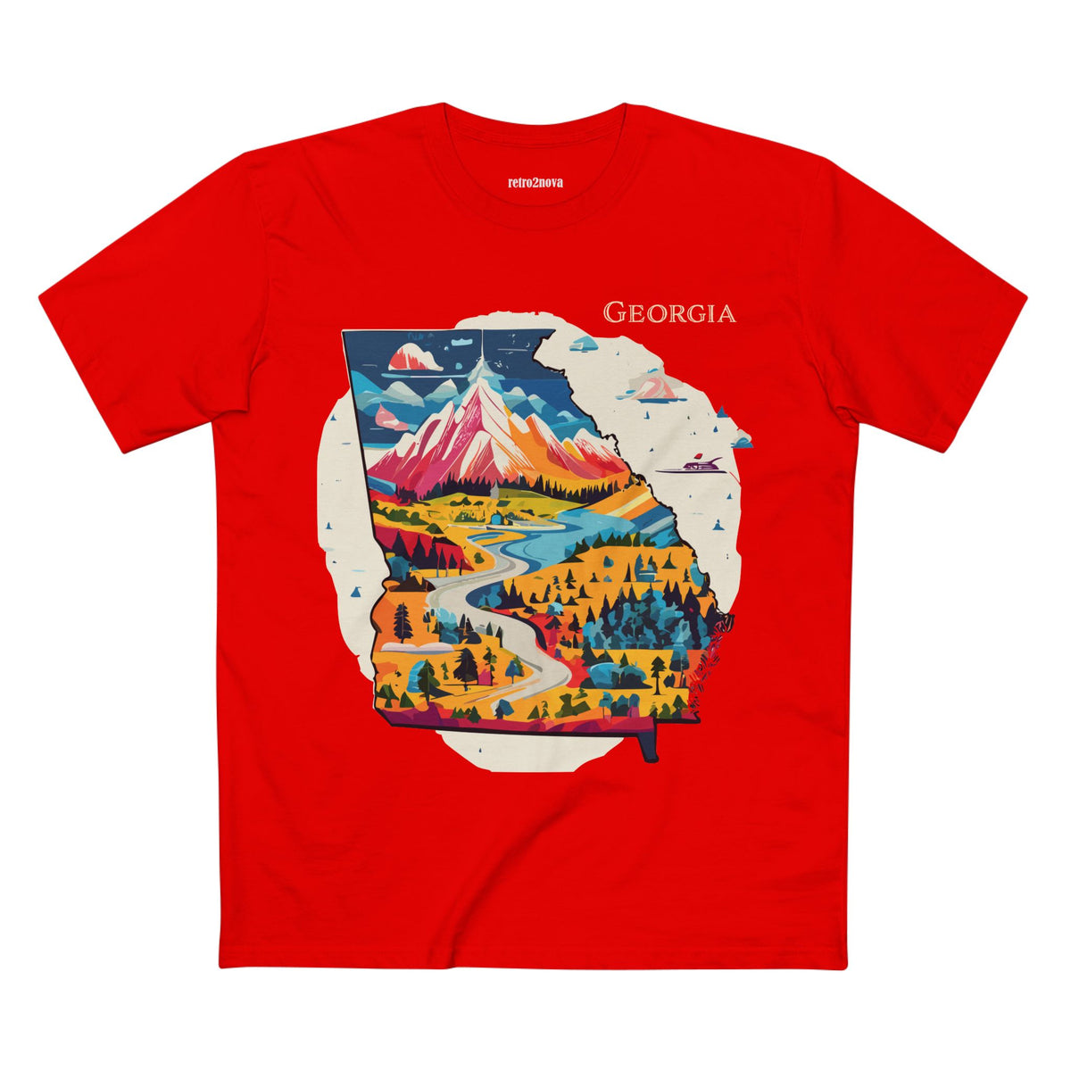 Georgia State Scenic Map T-Shirt | Mountain River Landscape Tee