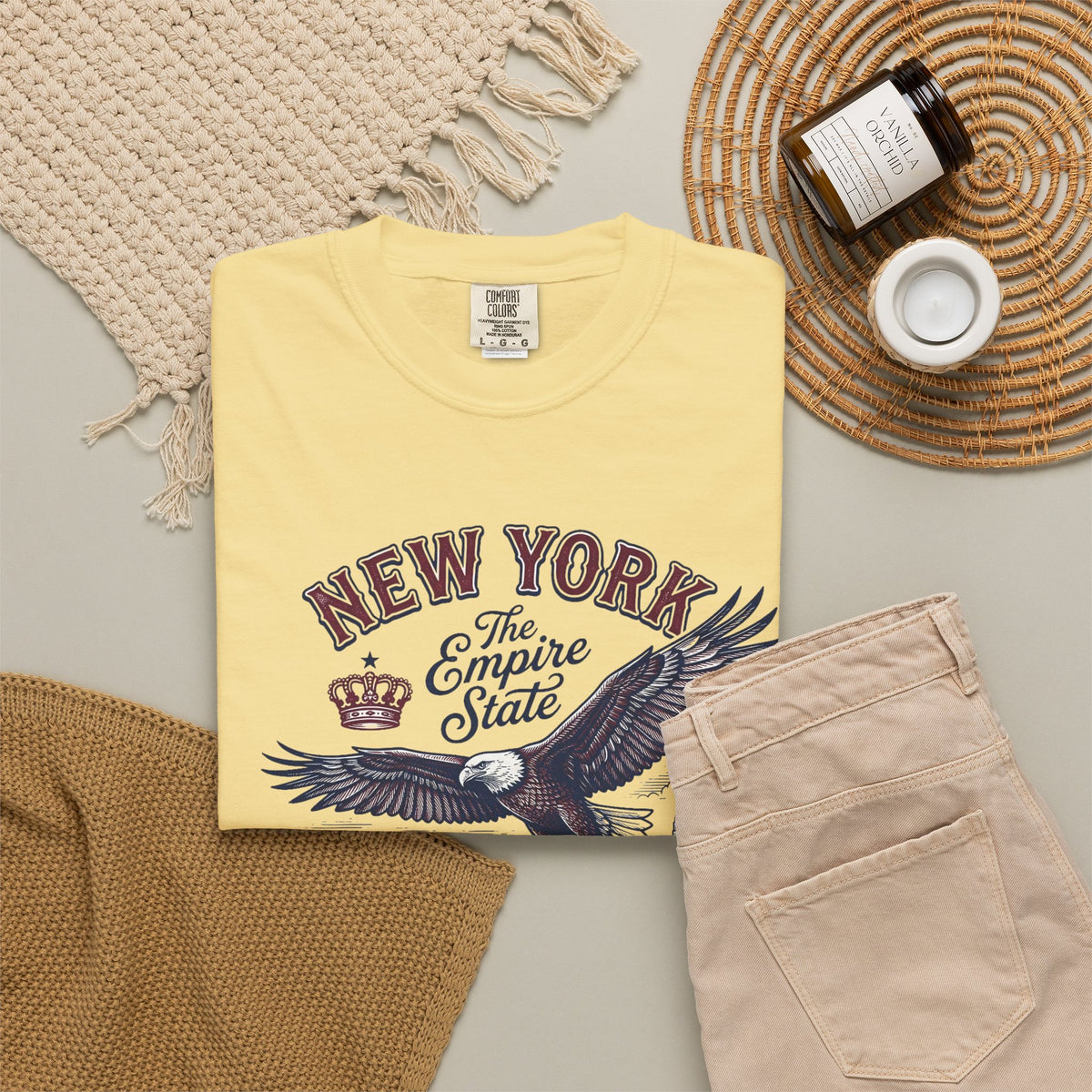New York Empire State Eagle Vintage Travel Tourist Graphic Gift Tee Unisex 100 Cotton Comfort Colors T-Shirt