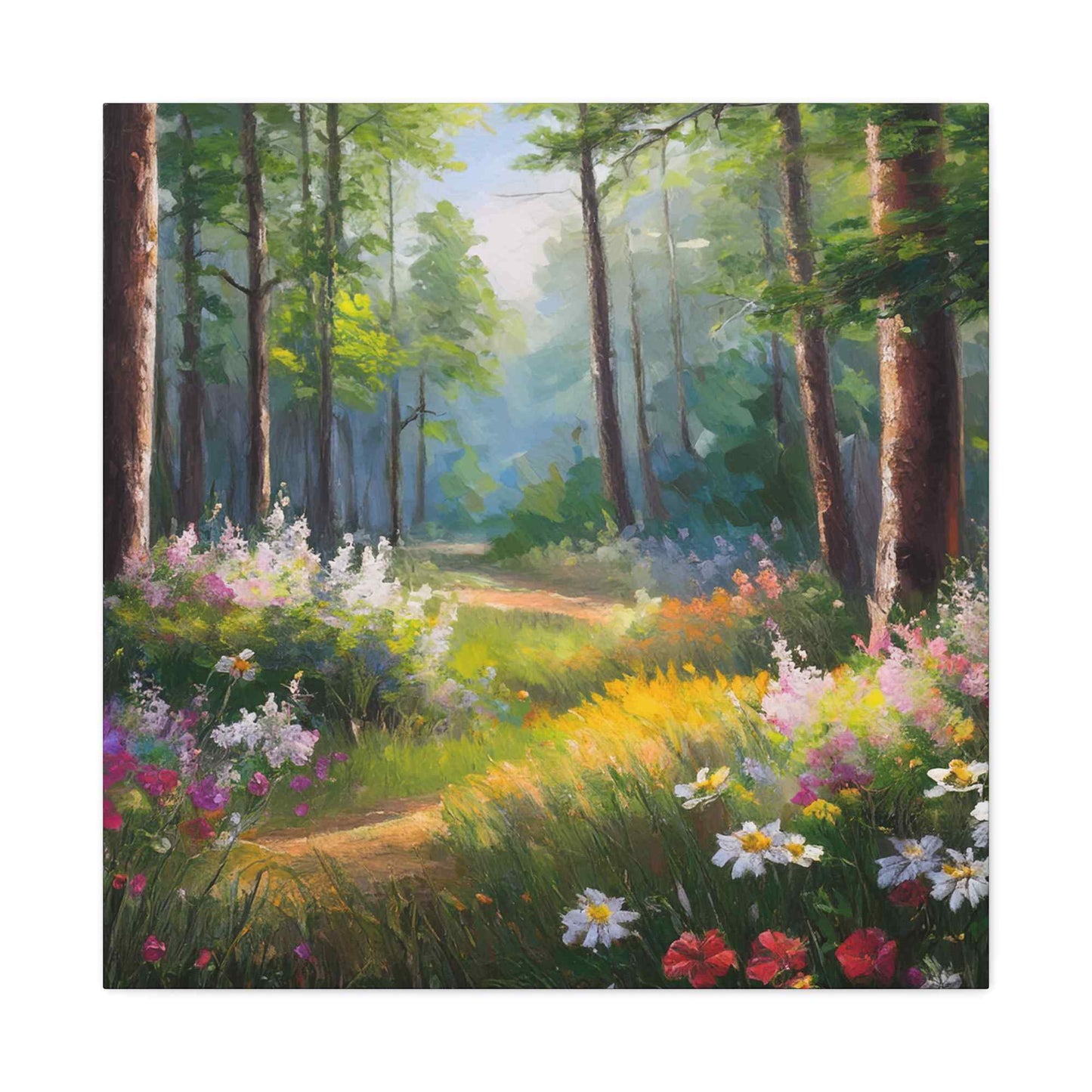 Summer Forest Print Canvas, Oil Paint Print 20x20, 24x24, 30x30, 32x32, 36x36 Art Design Print Pine-Wood Inner Frame MC-91