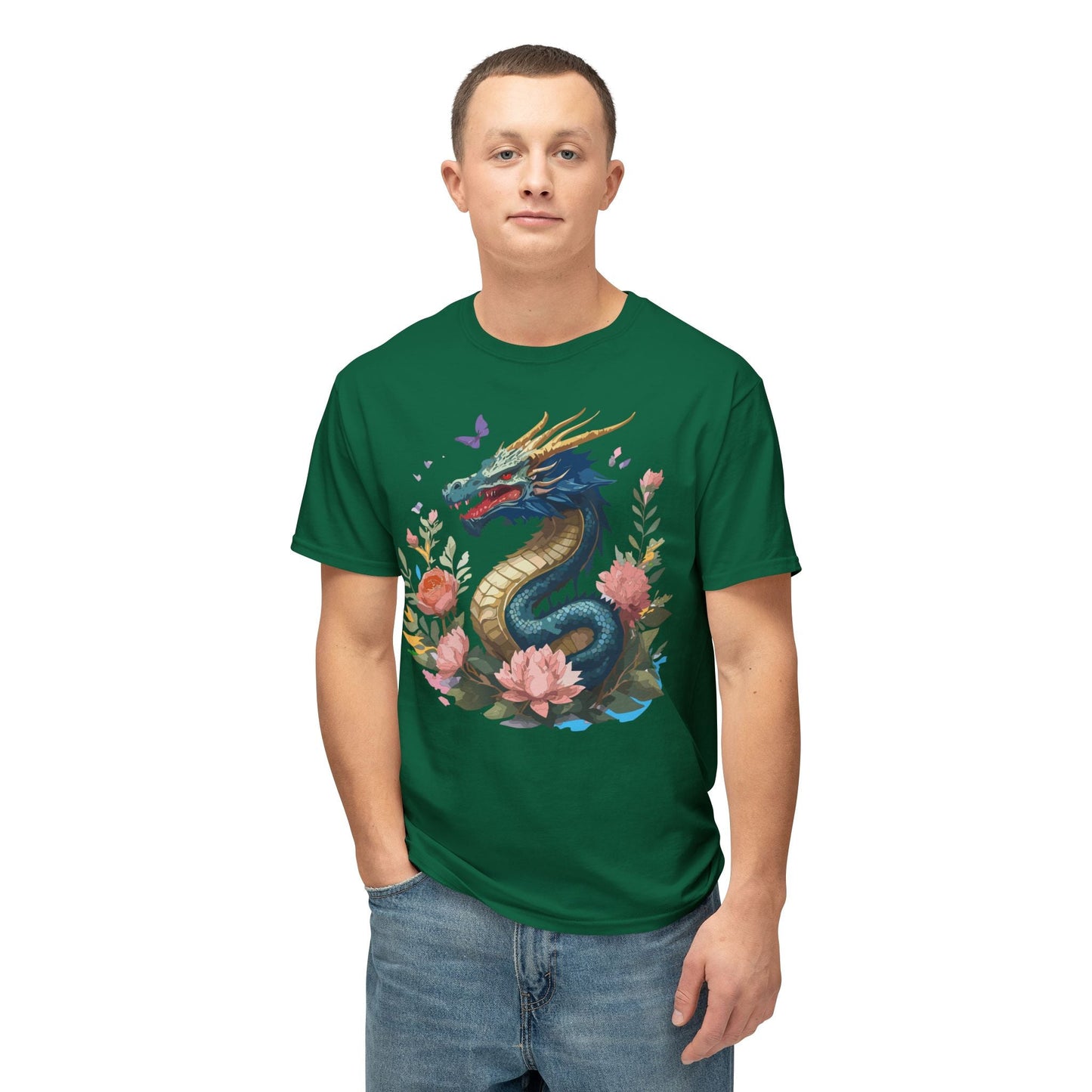 Unisex Dragon T Shirt With Art Print Floral Vintage Dragon Tee