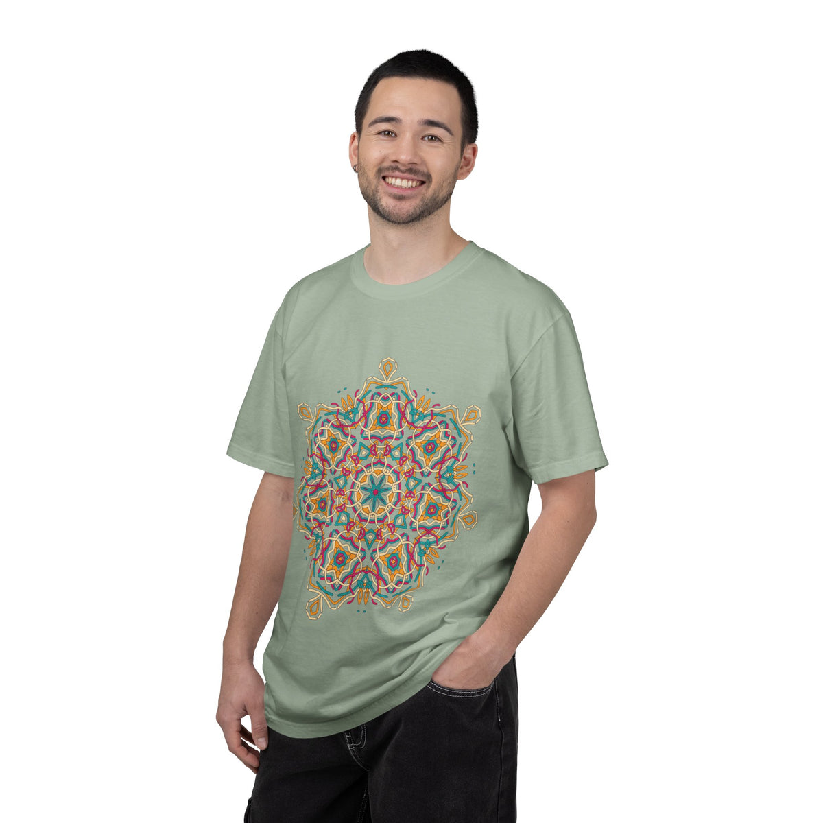 Unisex Garment Dyed Cotton T-Shirt with Mandala Graphic Design
