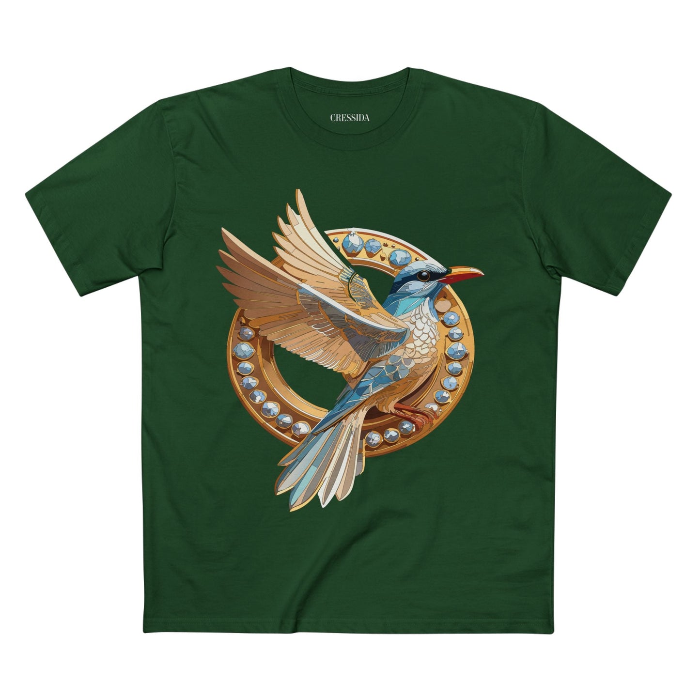 Bird Graphic Unisex 100 Cotton Tee With Unique Animal Golden Medallion Art Design 20