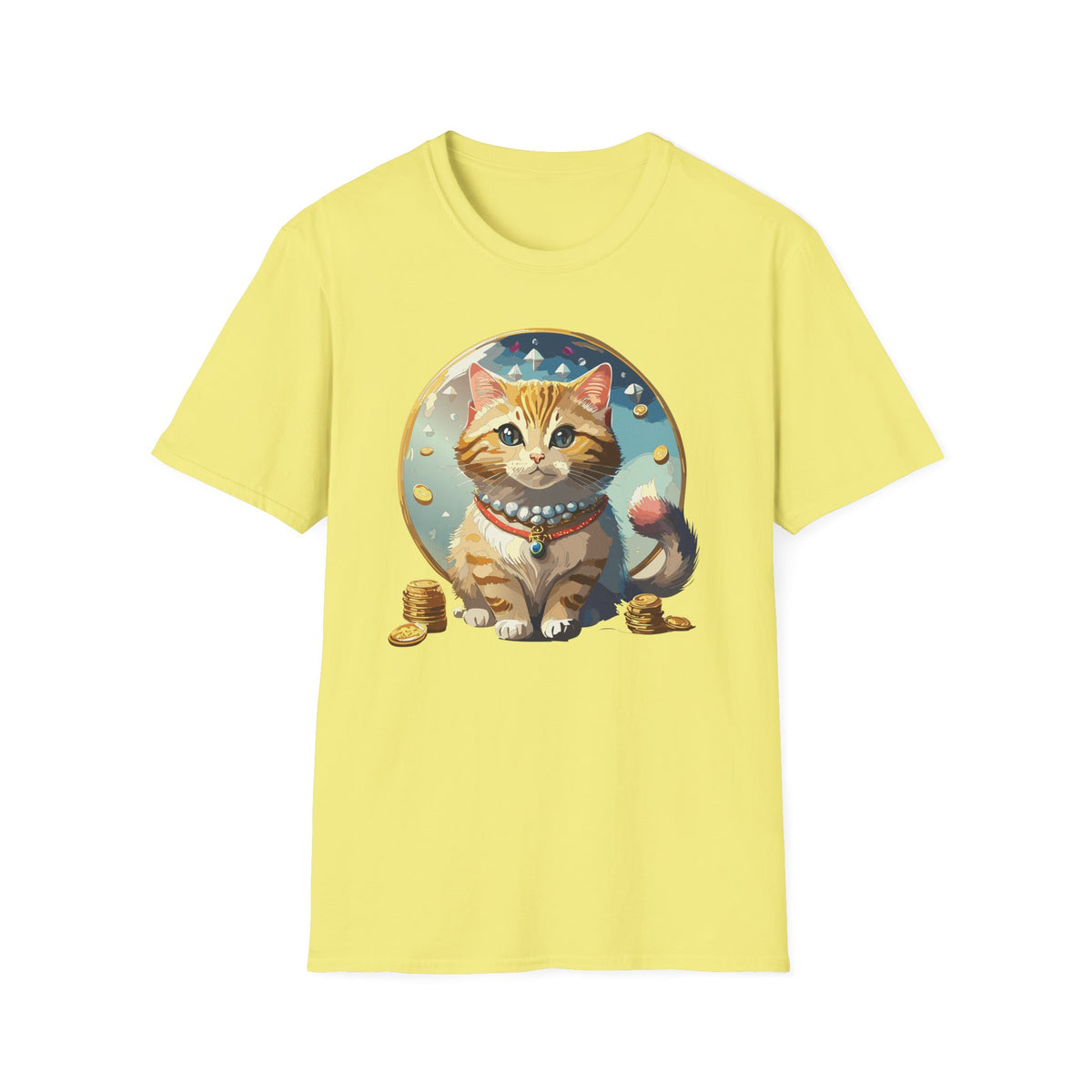 Lucky Cat Illustration T-Shirt | Cute Ginger Kitten, Whimsical Charm