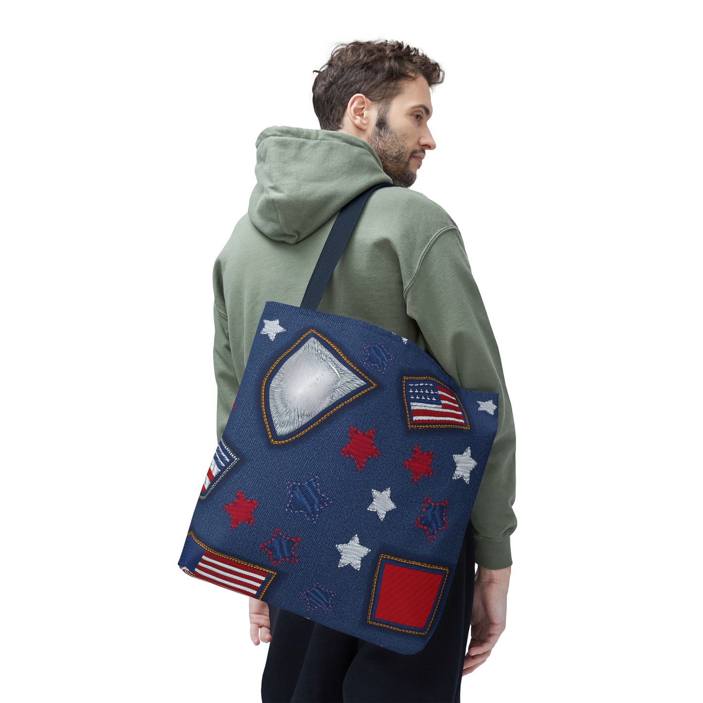 4th of July Graphic Denim Fabric Imitation Print Unisex Canvas Bag Poly Spun 3 Sizes Tote Bag 200-8